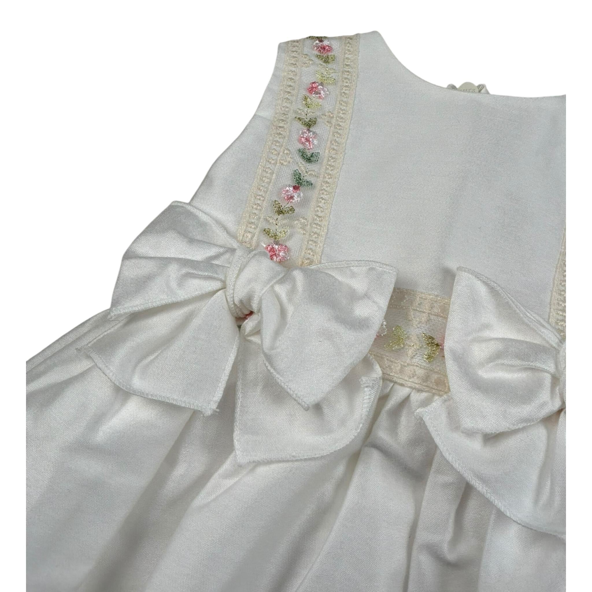 Pure Firenze Abito Giromanica Tinta Unita con Ricamii per Neonata PC01244 BIANCO PURE FIRENZE 