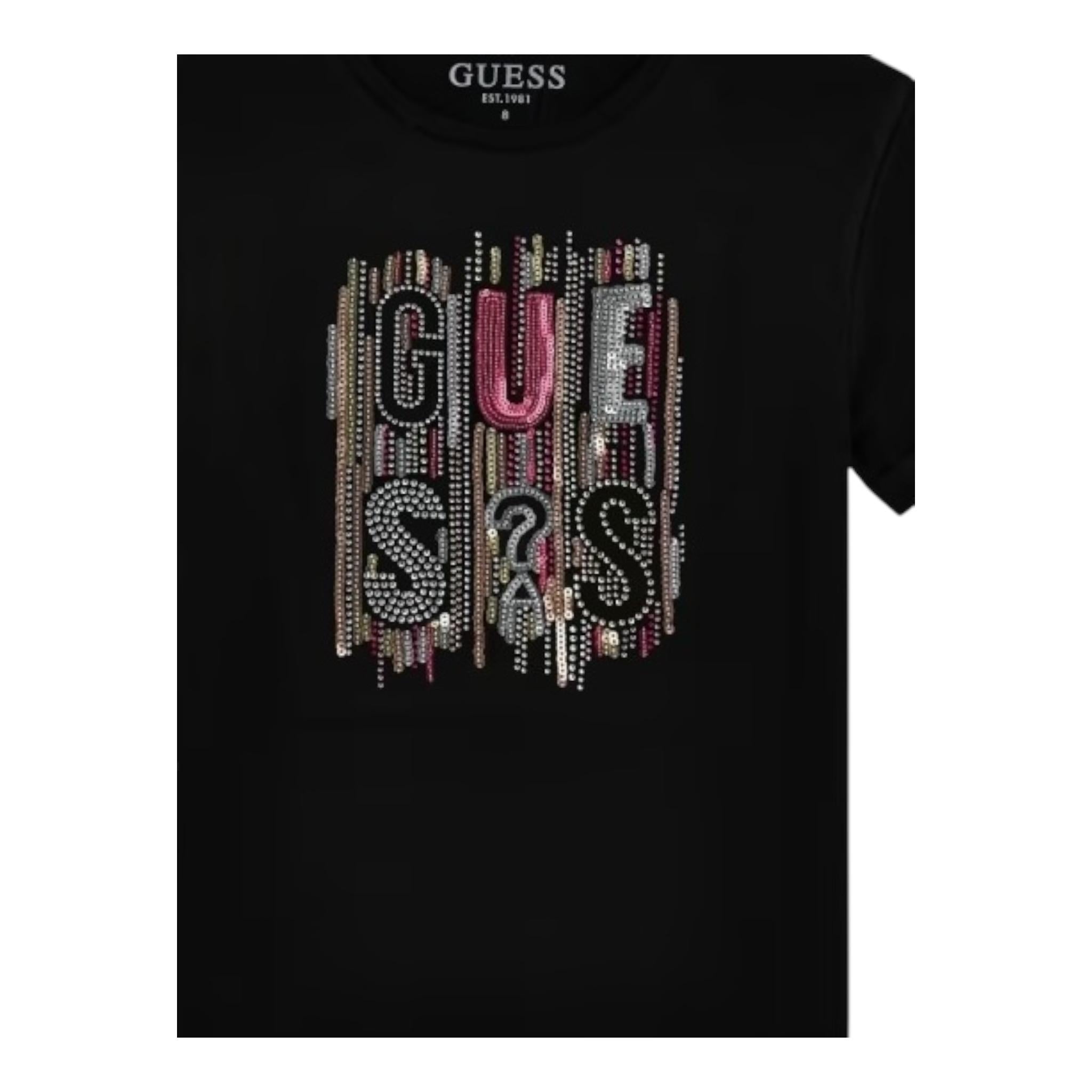 Guess T-Shirt Girocollo Tinta Unita con Paillettes per Bambina J5RI19KAPO0 NERO GUESS 