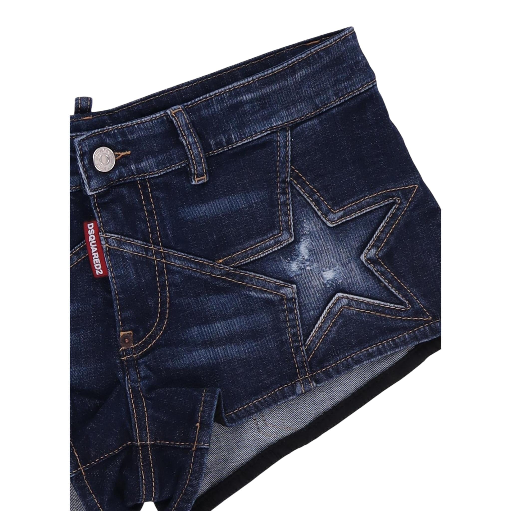 Dsquared2 Short In Denim Tinta Unita con Tasche per Bambina DQ2837 BLU DSQUARED2 