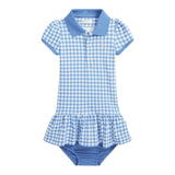 Ralph Lauren Set Abito-Coulotte Mezza Manica Tinta Unita con Fantasia Quadri per Neonata 310934880001 AZZURRO RALPH LAUREN 