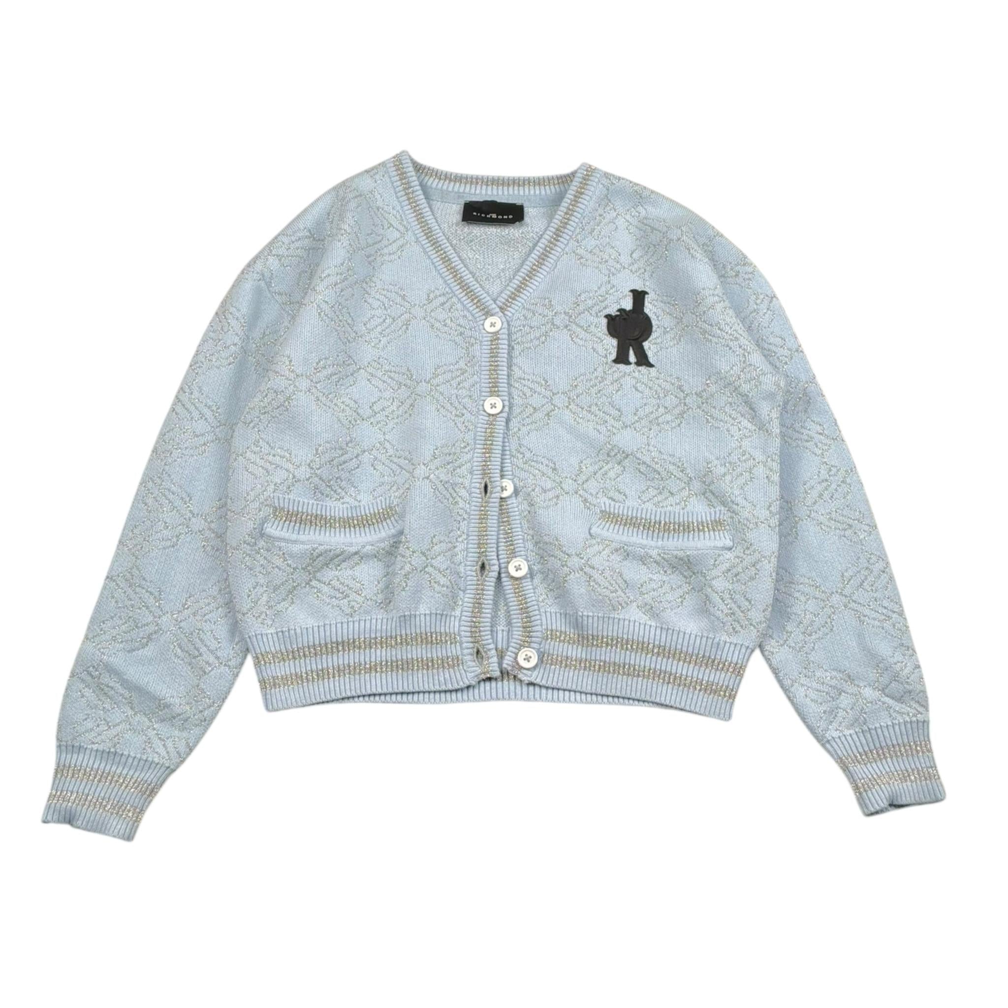 John Richmond Cardigan Tinta Unita con Stampa E Fantasia per Bambina RGP26045CD AZZURRO JOHN RICHMOND 