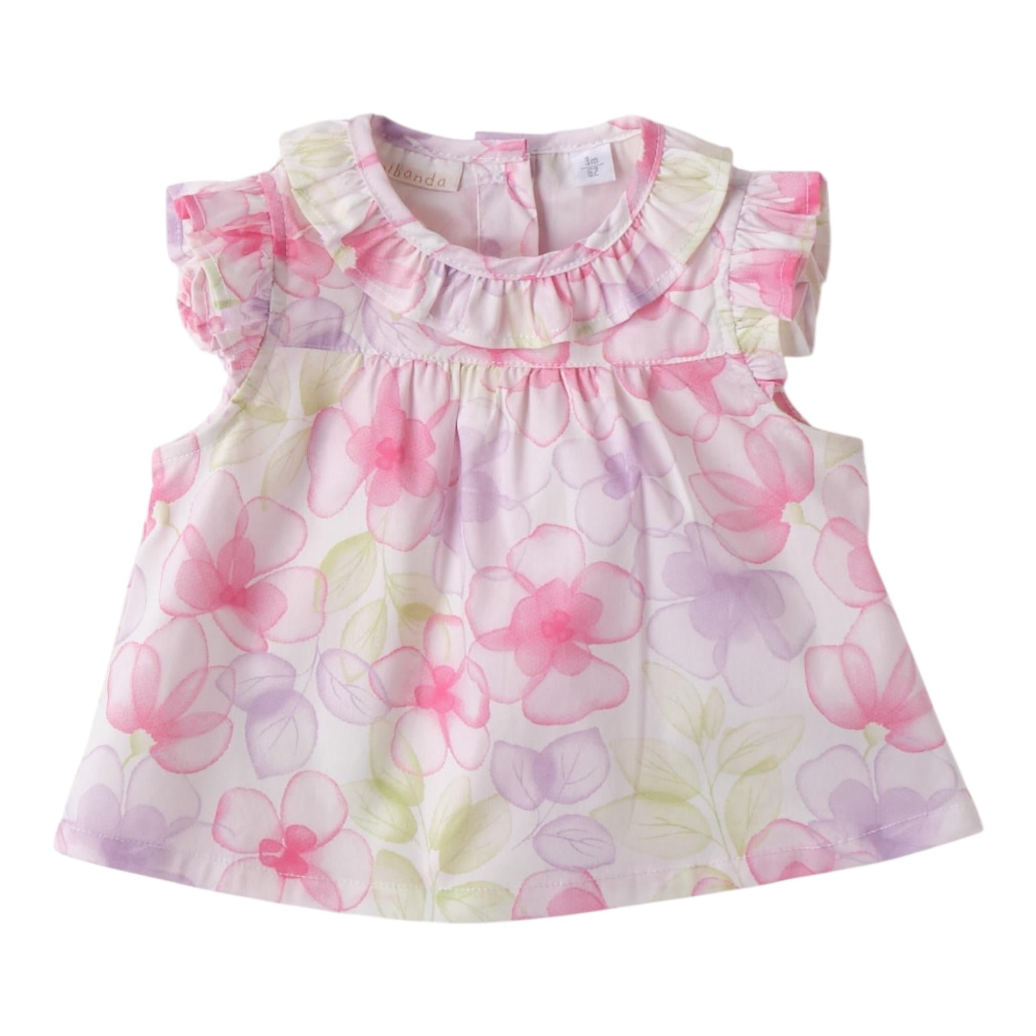 Mini Banda Camicia tinta unita con Fantasia Fiori Bianco per Neonata 3B701 BIANCO MINI BANDA 