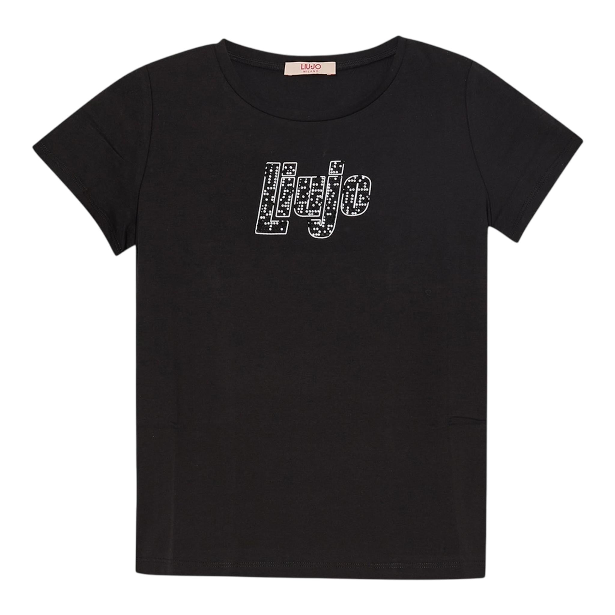 Liu Jo T-Shirt Girocollo Tinta Unita con Brillantini per Bambina GA5019X NERO LIU JO 
