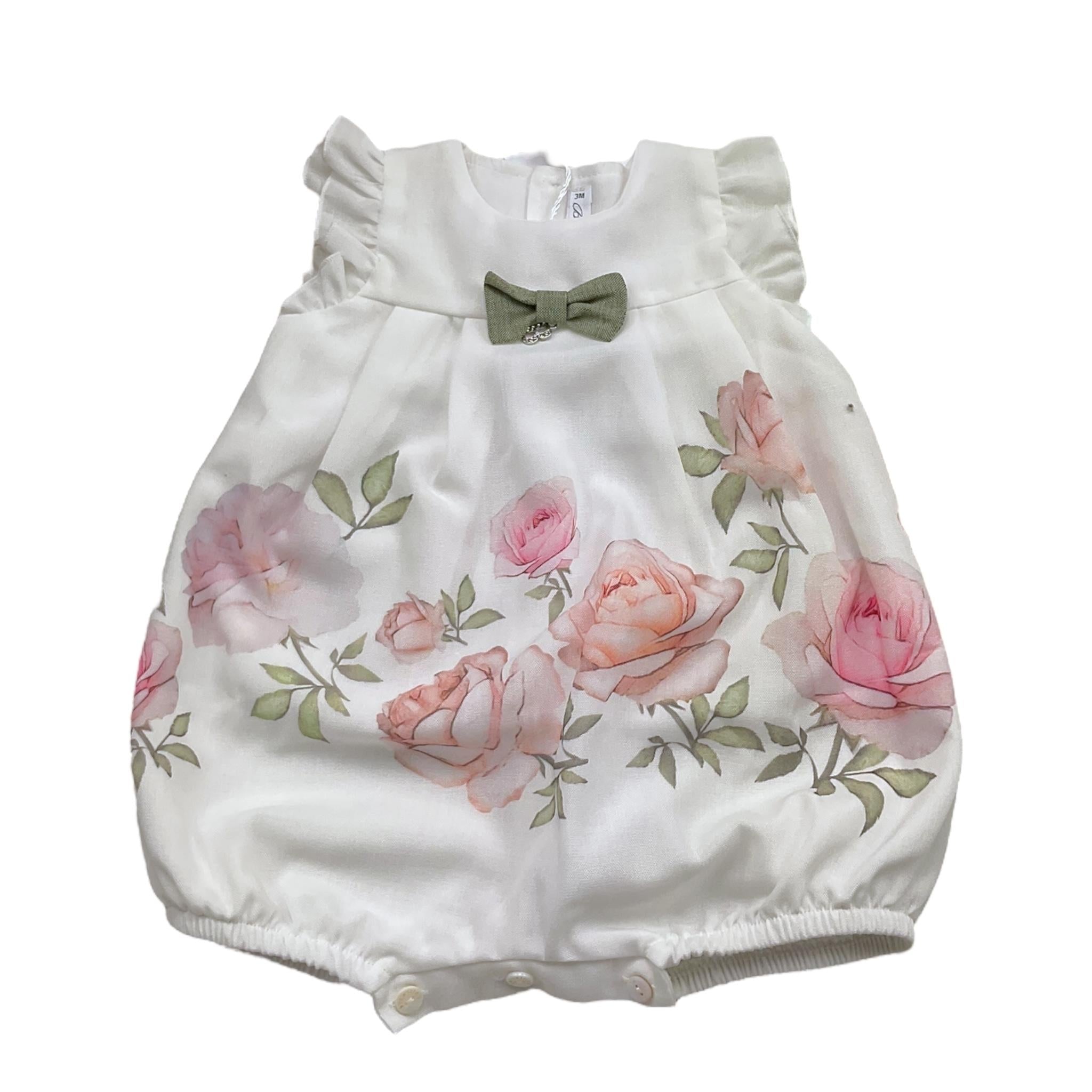 Barcellino Pagliaccetto Tinta Unita con Fantasia Fiori per Neonata 121303 BIANCO BARCELLINO 