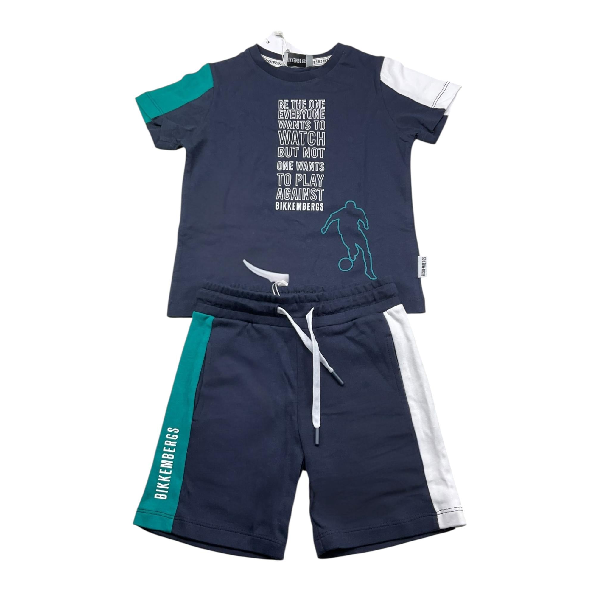 Bikkembergs Completo 2 Pezzi T-Shirt-Bermuda Tinta Unita per Bambino BK2383 BLU BiKKEMBERGS 