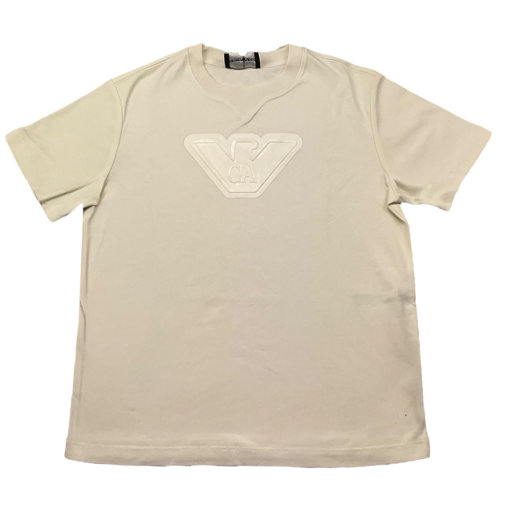 Emporio Armani T-Shirt Girocollo Tinta Unita con Logo per Bambino EB000170 PANNA EMPORIO ARMANI 