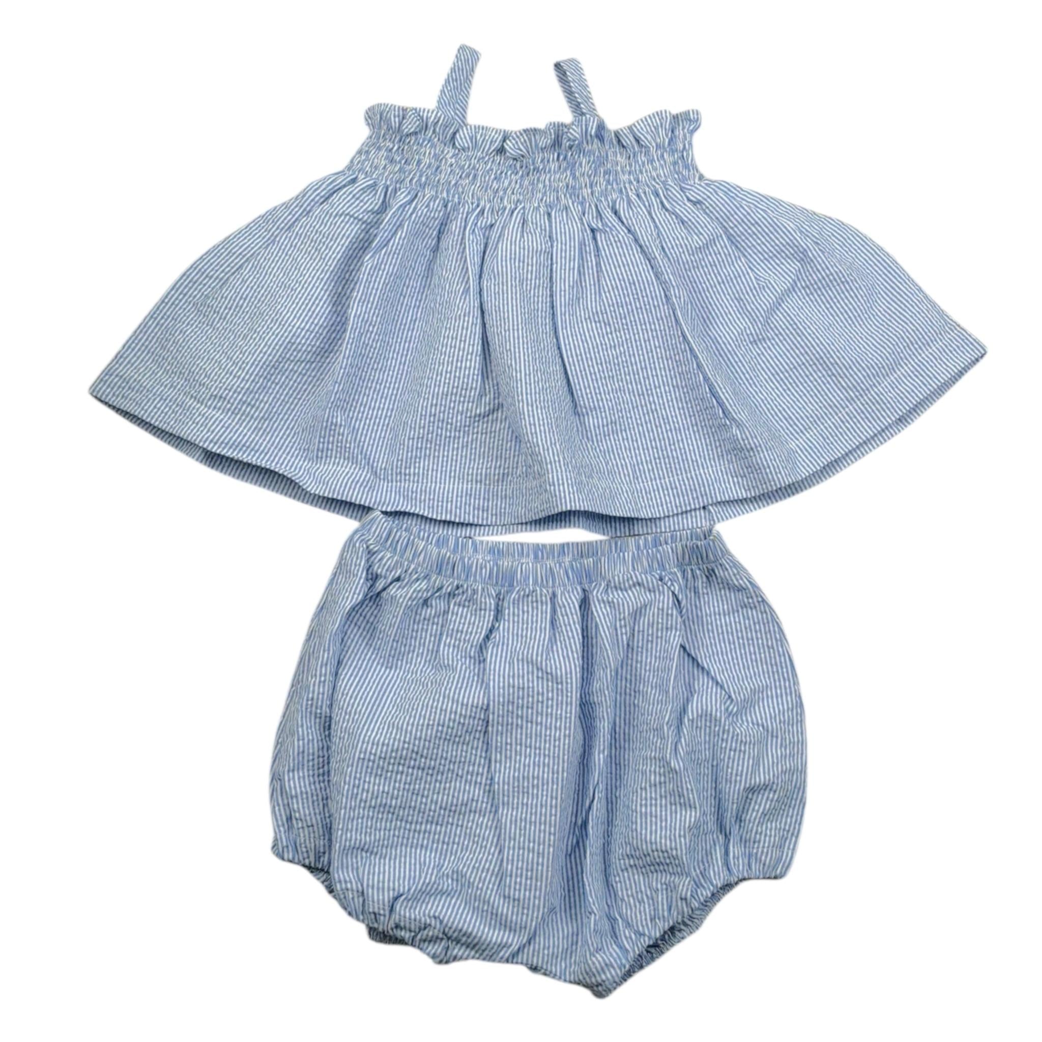 Teddy E Minou Completo 2 Pezzi Top-Coulotte Fantasia A Righe per Neonata E25CP049C1080 BIANCO/AZZURRO TEDDY E MINOU 