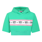 Chiara Ferragni Felpa Tinta Unita Con Cappuccio Modello Crop  Verde Per Neonata