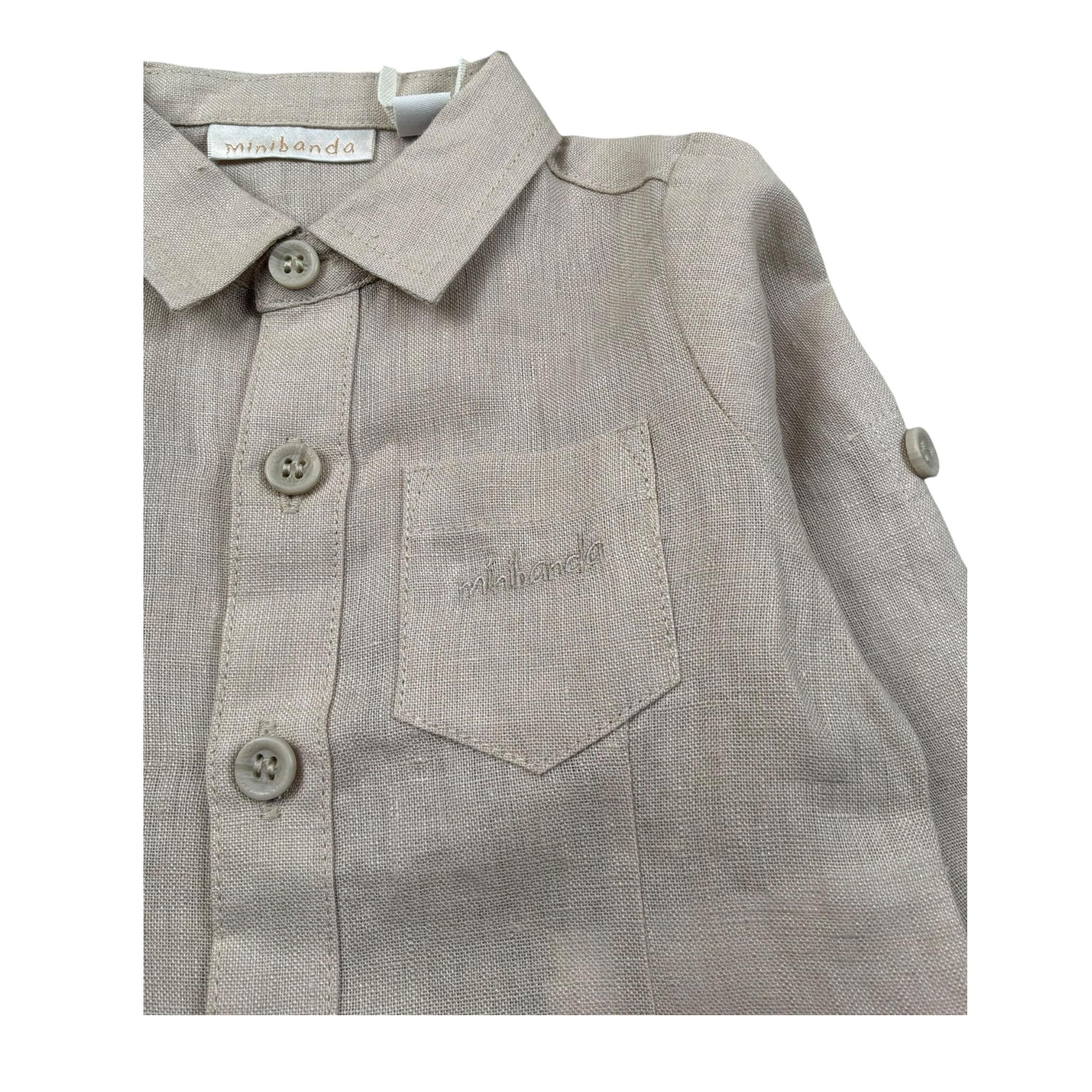 Mini Banda Camicia Manica Lunga Tinta Unita per Neonato 38643 BEIGE MINI BANDA 