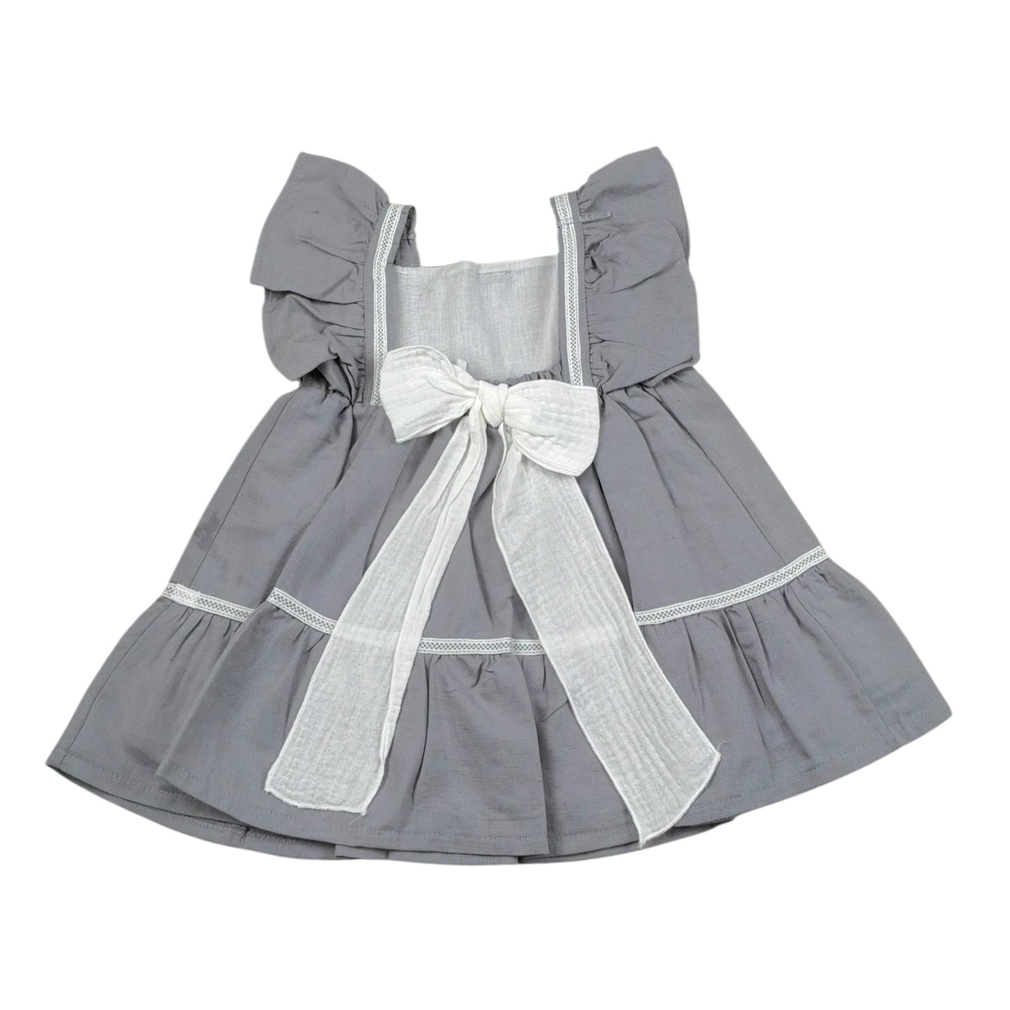 Babidu Abito Tinta Unita con Fiocco per Bambina 91405J GRIGIO BABIDU 
