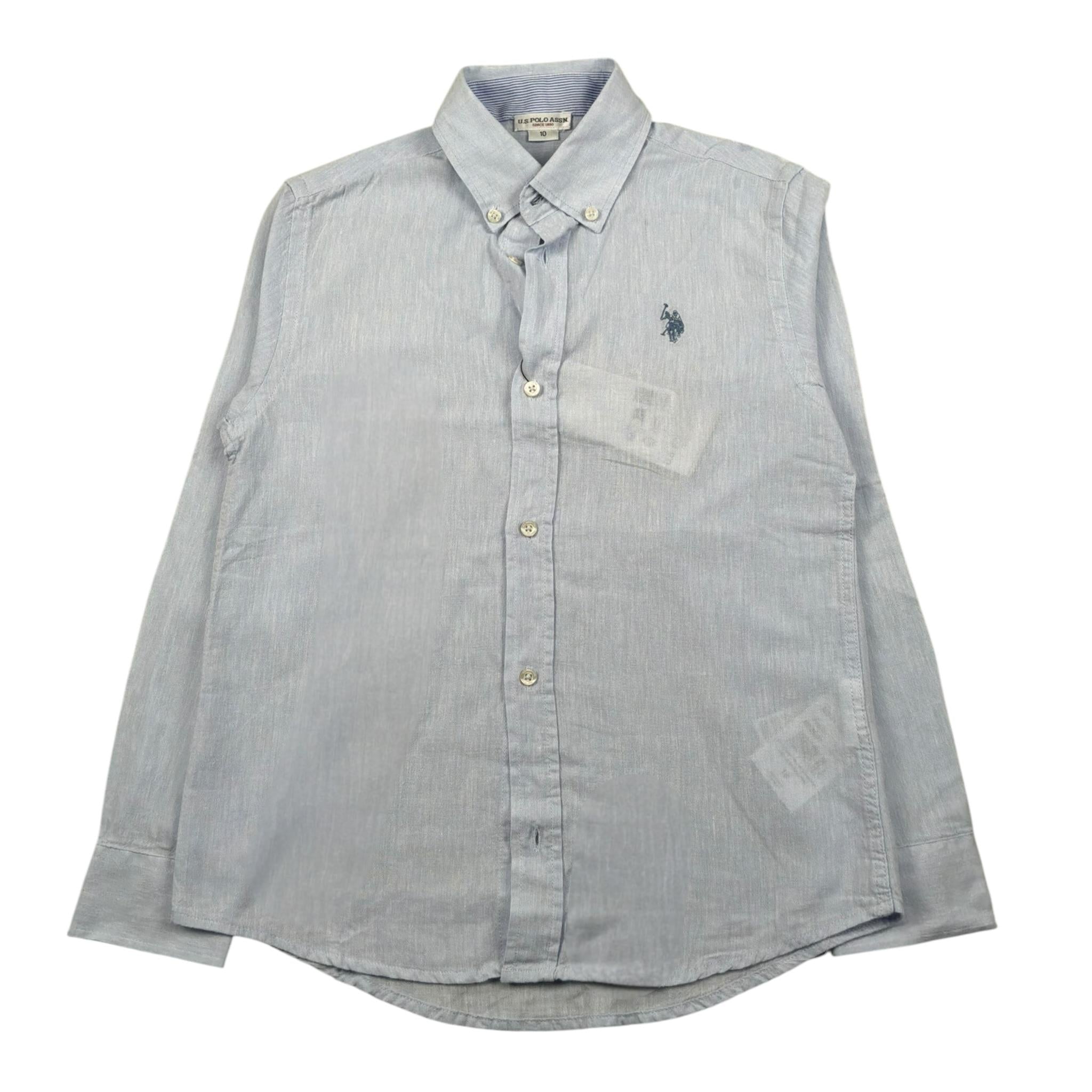 U.S. Polo Assn Camicia Manica Lunga Tinta Unita con Logo per Bambino US41504004 AZZURRO U.S. POLO ASSN 