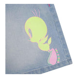 Billieblush Short In Denim Tinta Unita con Stampa Titti Azzurro per Bambina