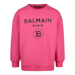 Balmain Felpa Chiusa Girocollo Tinta Unita con Stampa per Bambina 6R4Q80 FUXIA BALMAIN 