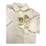Story Loris Set Tutina Tinta Unita Con Cappello E Applicazione Fiocco Bianco Per Neonata