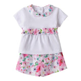 Minibanda Completo 2 Pezzi Short-T-Shirt Tinta Unita con Stampa Fiori per Neonata 3B787 BIANCO MINIBANDA 