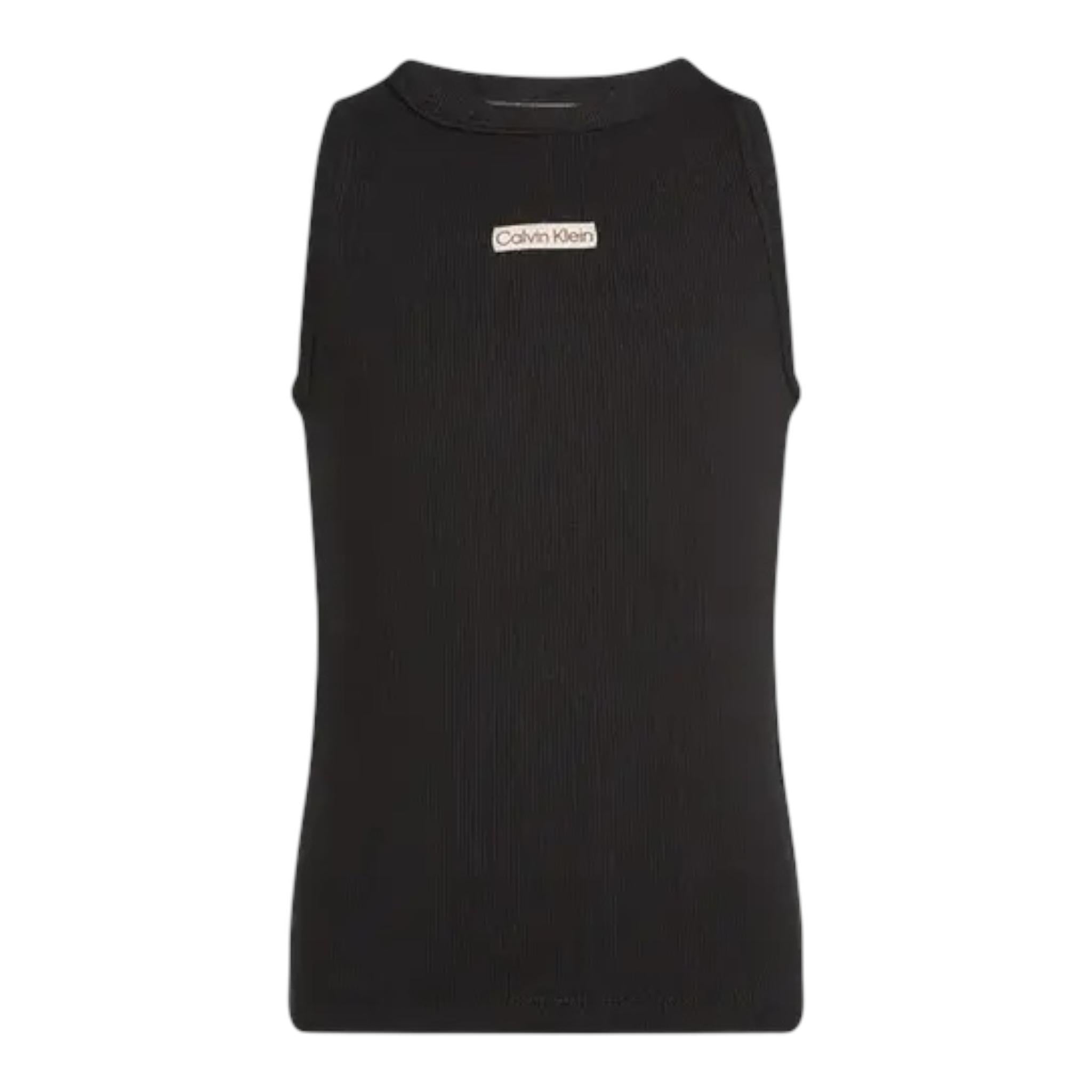 Calvin Klein Canotta Tinta Unita Giromanica con Stampa per Bambina IG0IG02871X NERO CALVIN KLEIN 