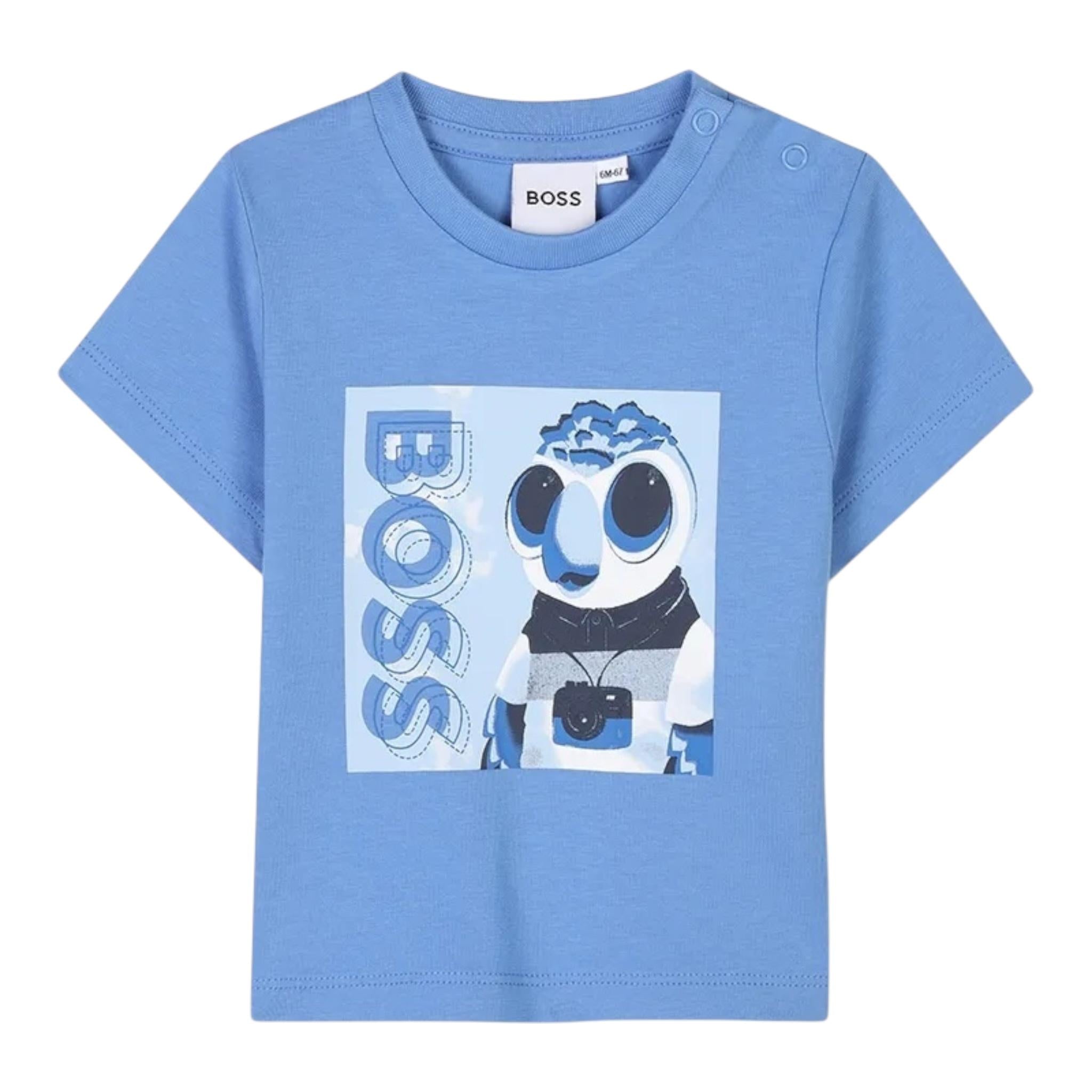 Boss T-Shirt Girocollo Tinta Unita con Stampa per Bambino J52110J AZZURRO BOSS 