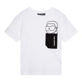 Karl Lagerfeld T-Shirt Girocollo Tinta Unita con Taschino per Bambino Z30423 BIANCO KARL LAGERFELD 