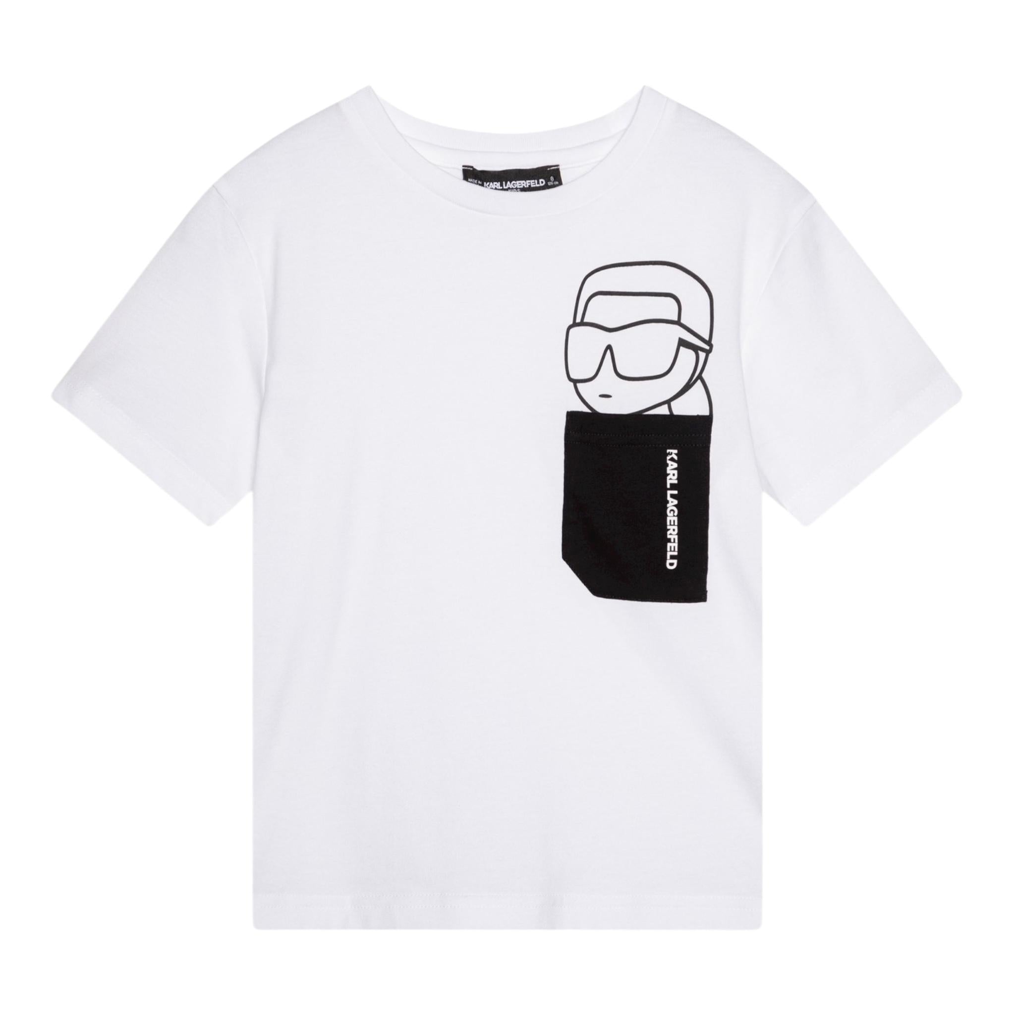 Karl Lagerfeld T-Shirt Girocollo Tinta Unita con Taschino per Bambino Z30423 BIANCO KARL LAGERFELD 