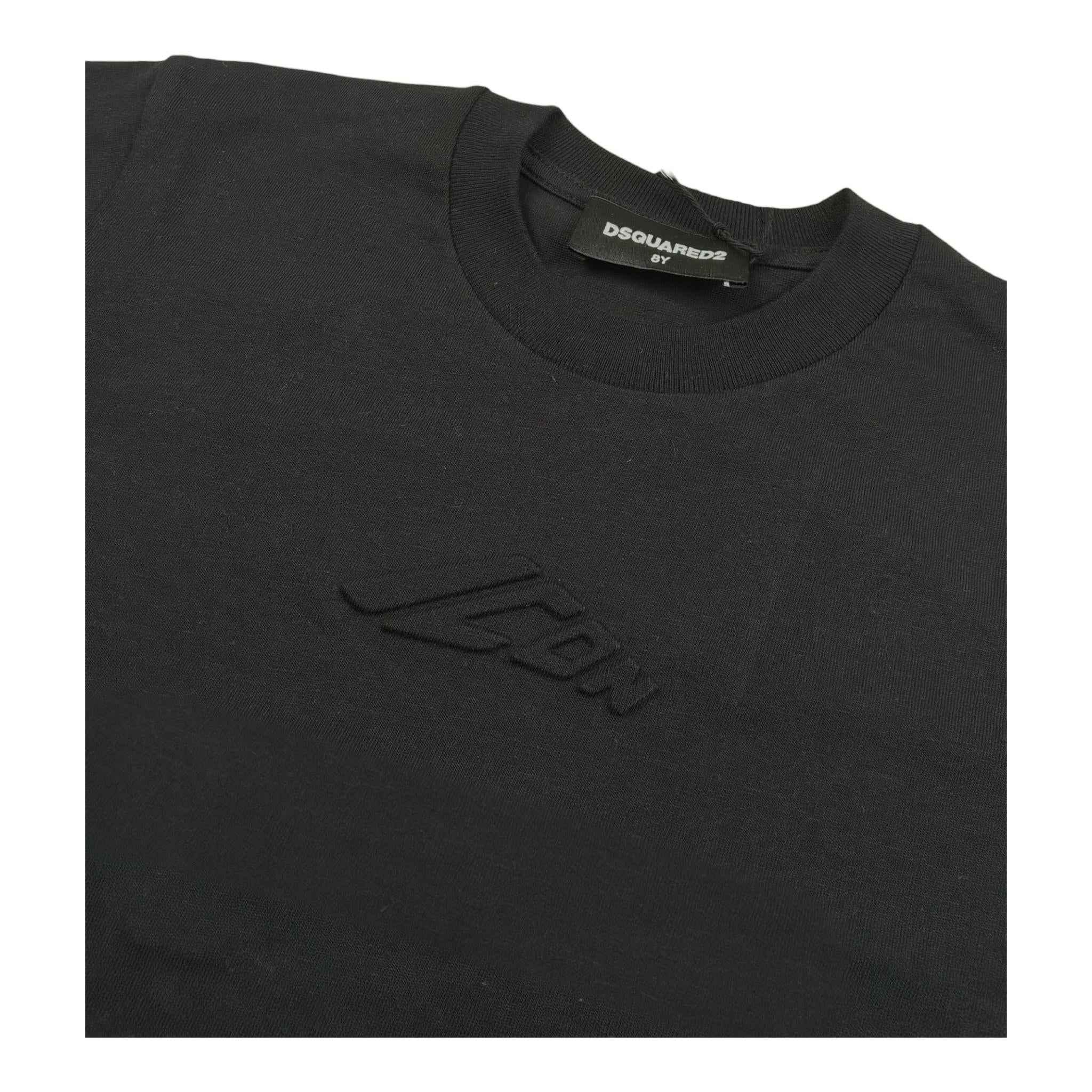 Dsquared2 T-Shirt Girocollo Tinta Unita con Stampa Modello Crop per Bambina DQ2931 NERO DSQUARED2 