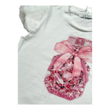 M+E' T-Shirt Girocollo Tinta Unita con Stampa per Bambina UE1856 BIANCO M+E' 