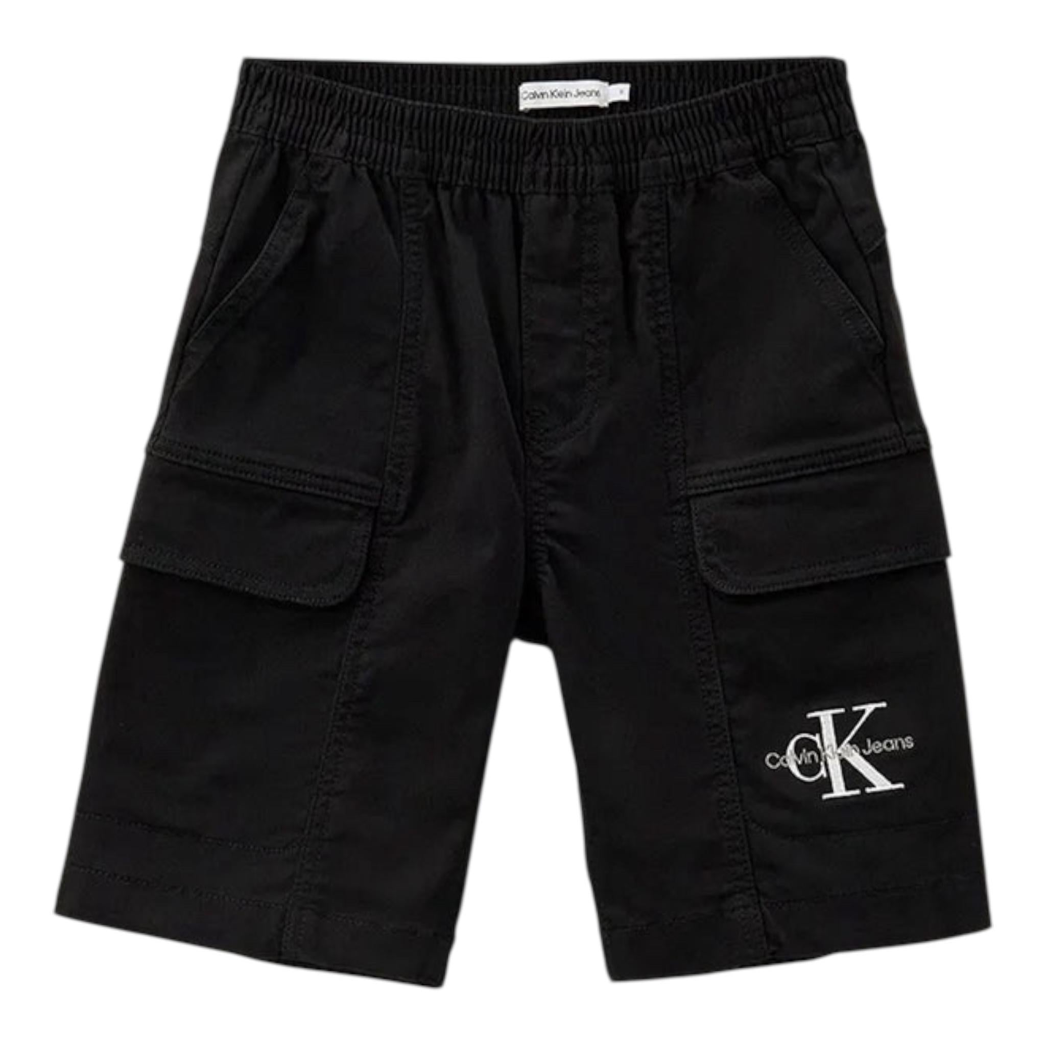 Calvin Klein Bermuda Tinta Unita con Stampa per Bambino IB0IB02057 NERO CALVIN KLEIN 
