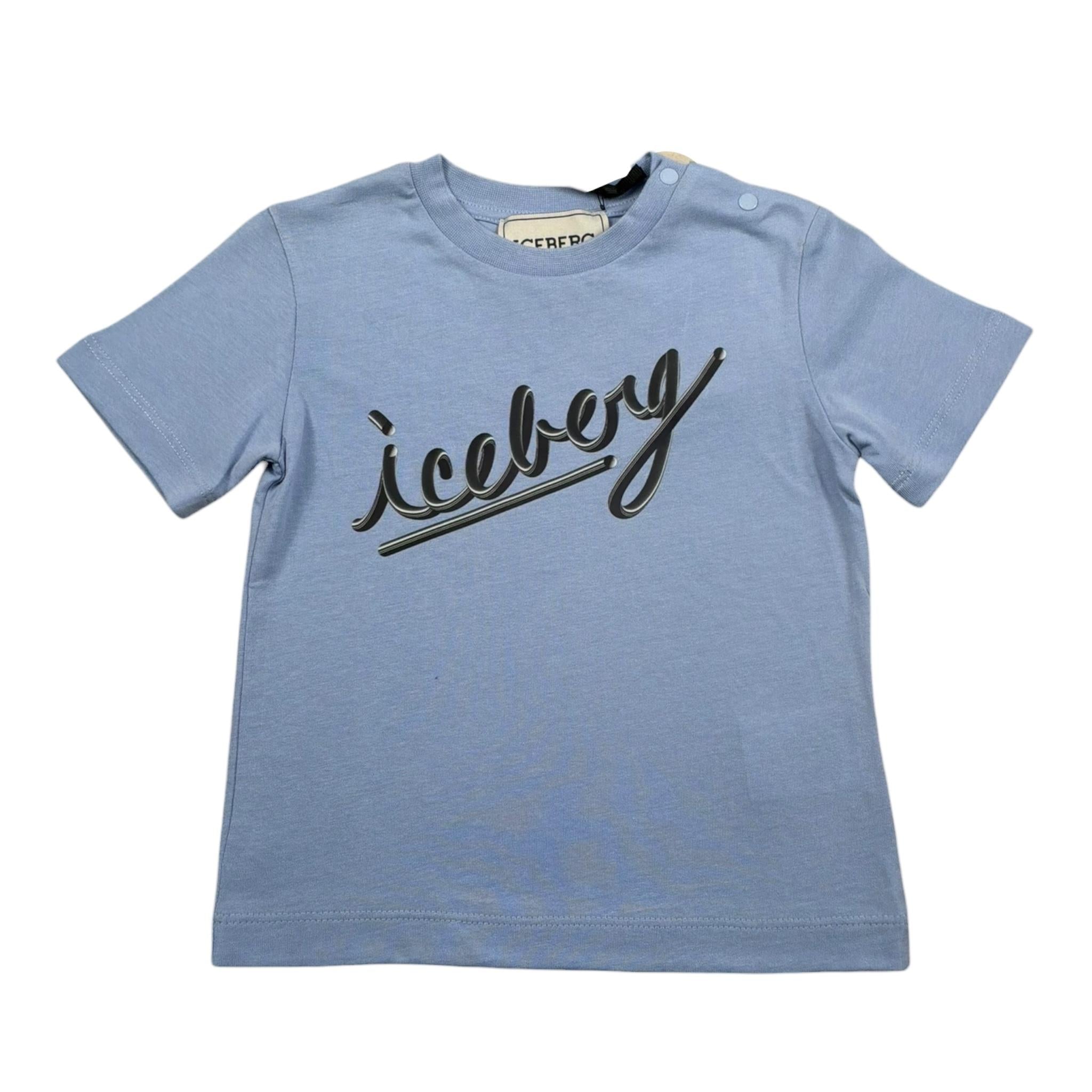 Iceberg T-Shirt Girocollo Tinta Unita con Logo per Bambino TSICE5101BXJ AZZURRO ICEBERG 