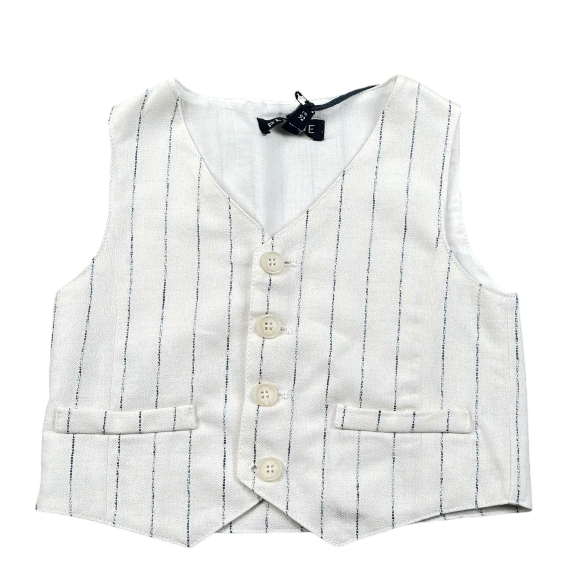 Please Gilet Tinta Unita con Fantasia A Righe per Neonato JH02131B73 BIANCO PLEASE 