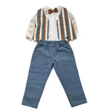 Marlu' Completo 5 Pezzi Camicia-Panciotto-Papillon-Pantaloni Azzurro Per Neonato