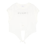 Pinko T-Shirt Girocollo Tinta Unita con Logo per Bambina KFTS004 BIANCO PINKO 