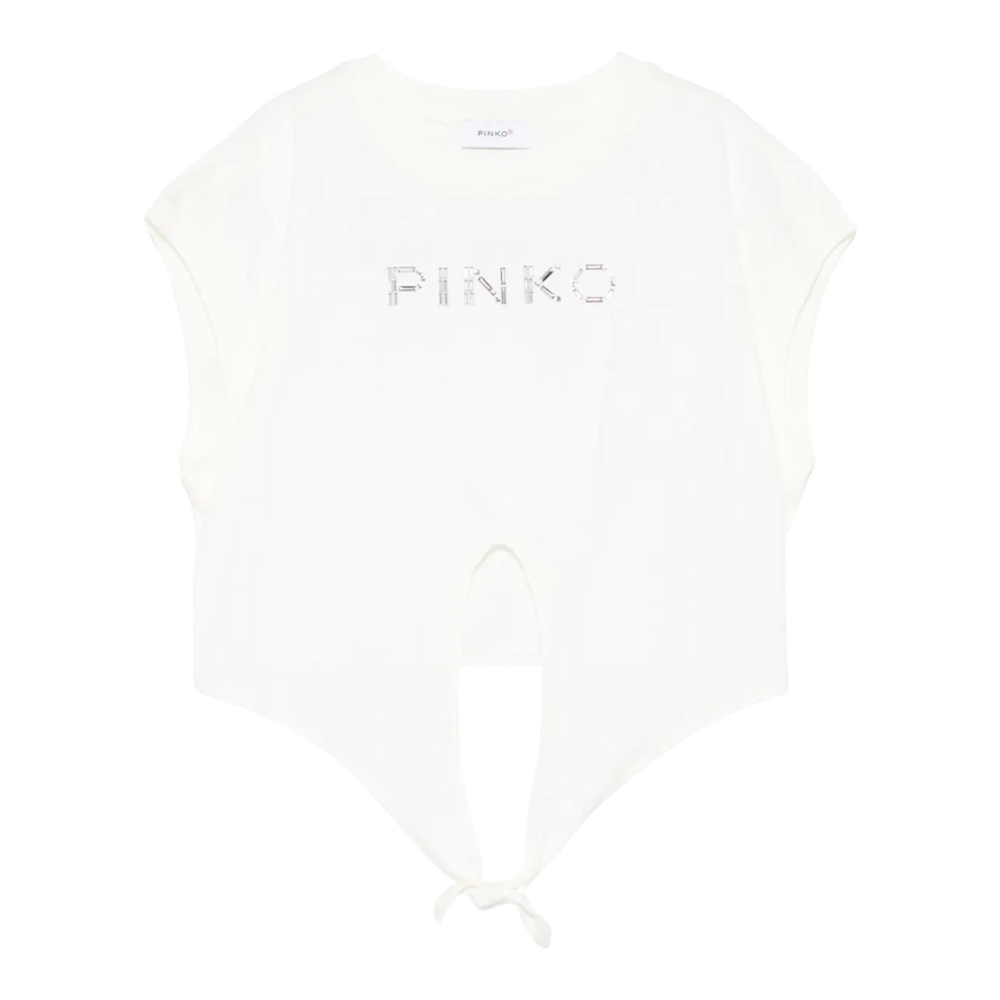 Pinko T-Shirt Girocollo Tinta Unita con Logo per Bambina KFTS004 BIANCO PINKO 