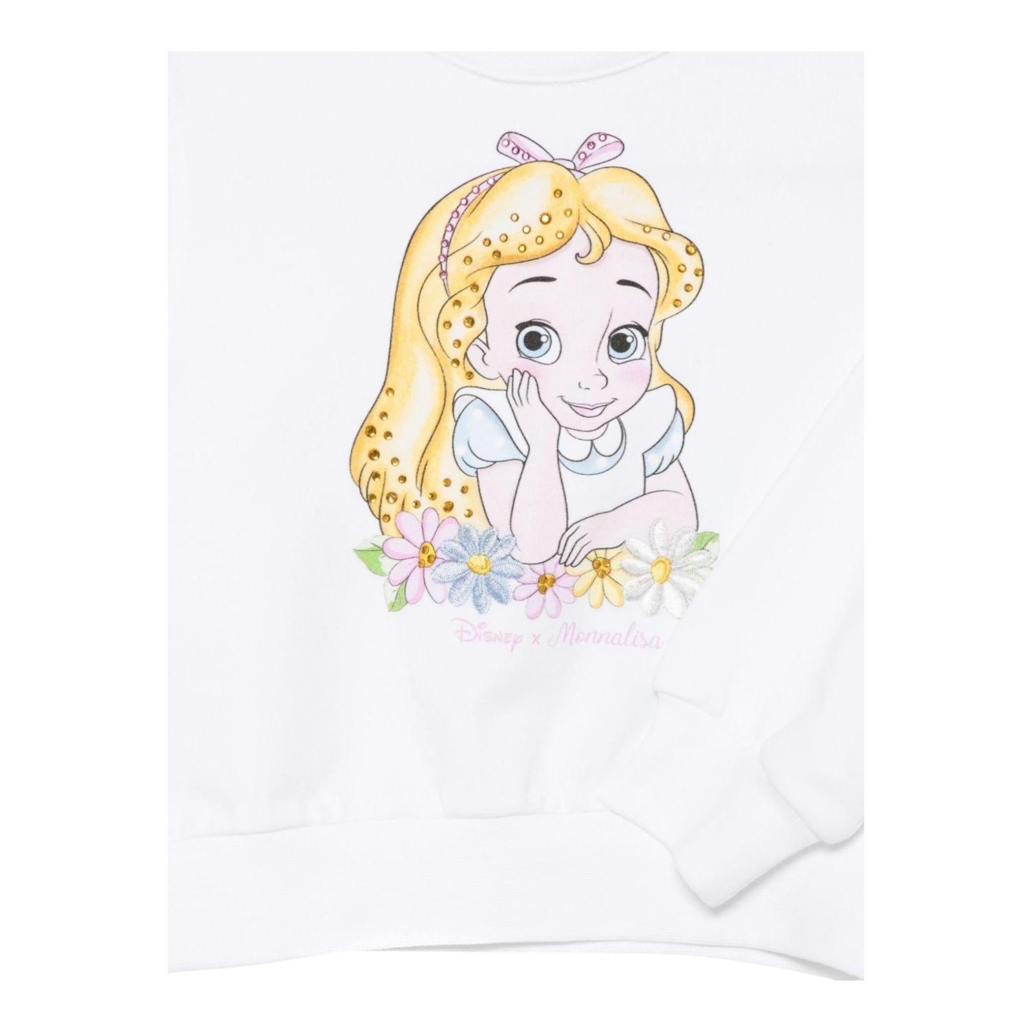 Monnalisa Felpa Girocollo Tinta Unita con Brillantini per Neonata 39E609 BIANCO MONNALISA 