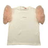 Vicolo T-Shirt Girocollo Tinta Unita Con Tulle Alle Maniche Panna/Rosa Per Bambina