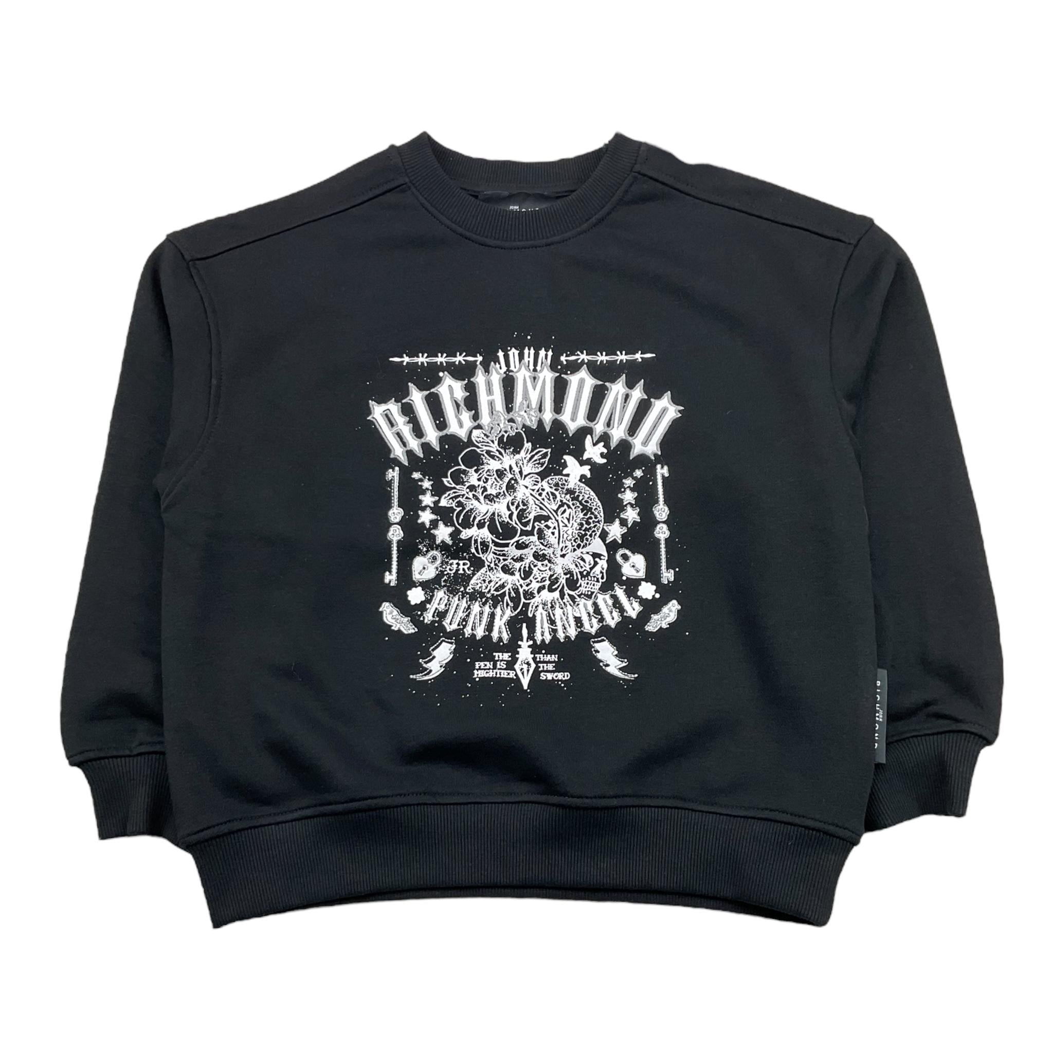 JOHN RICHMOND felpa chiusa girocollo tinta unita con stampa in contrasto Nero per Bambino RGA25035FE NERO JOHN RICHMOND 