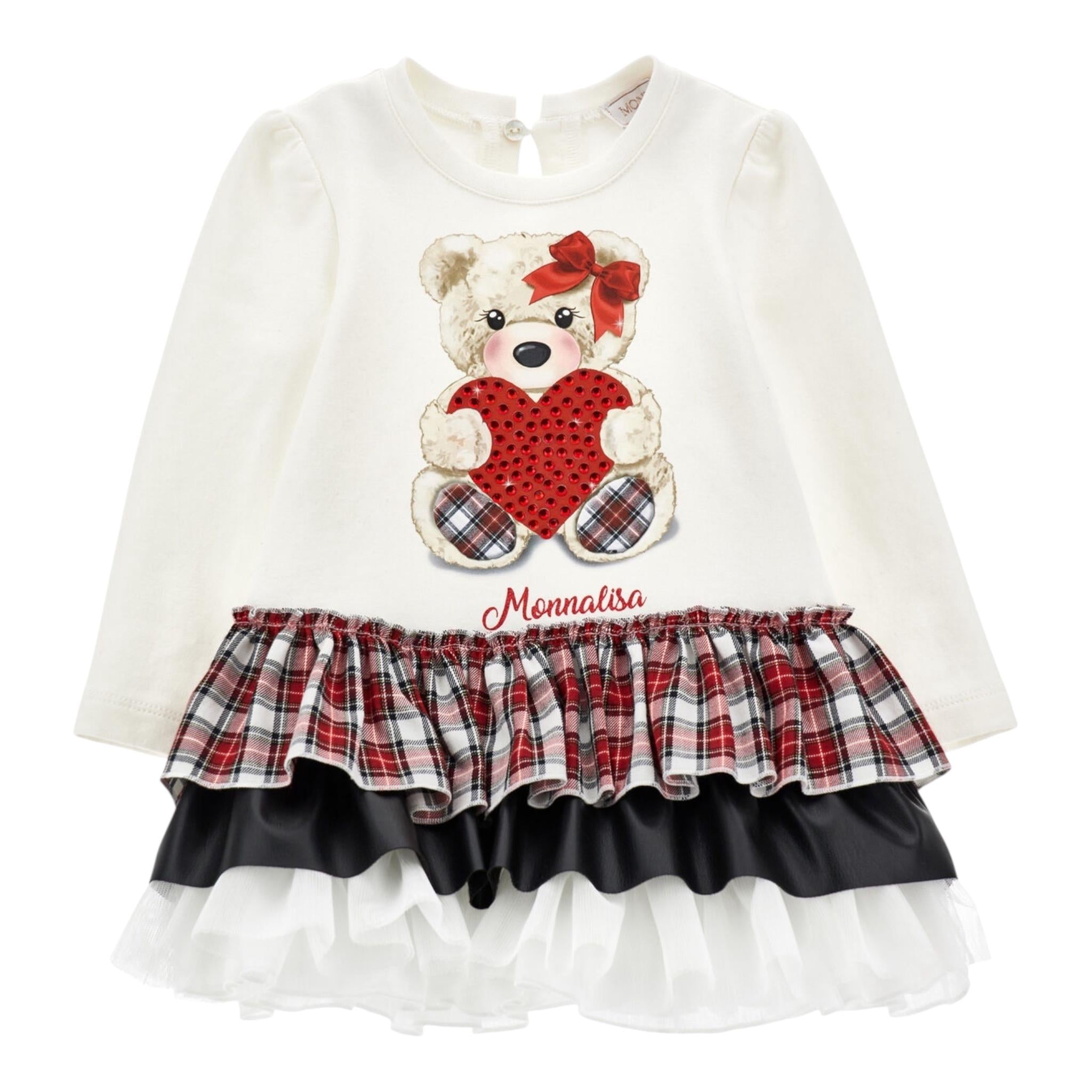 MONNALISA abito felpa girocollo tinta unita con balze Bianco per Bambina 19D922X BIANCO MONNALISA 