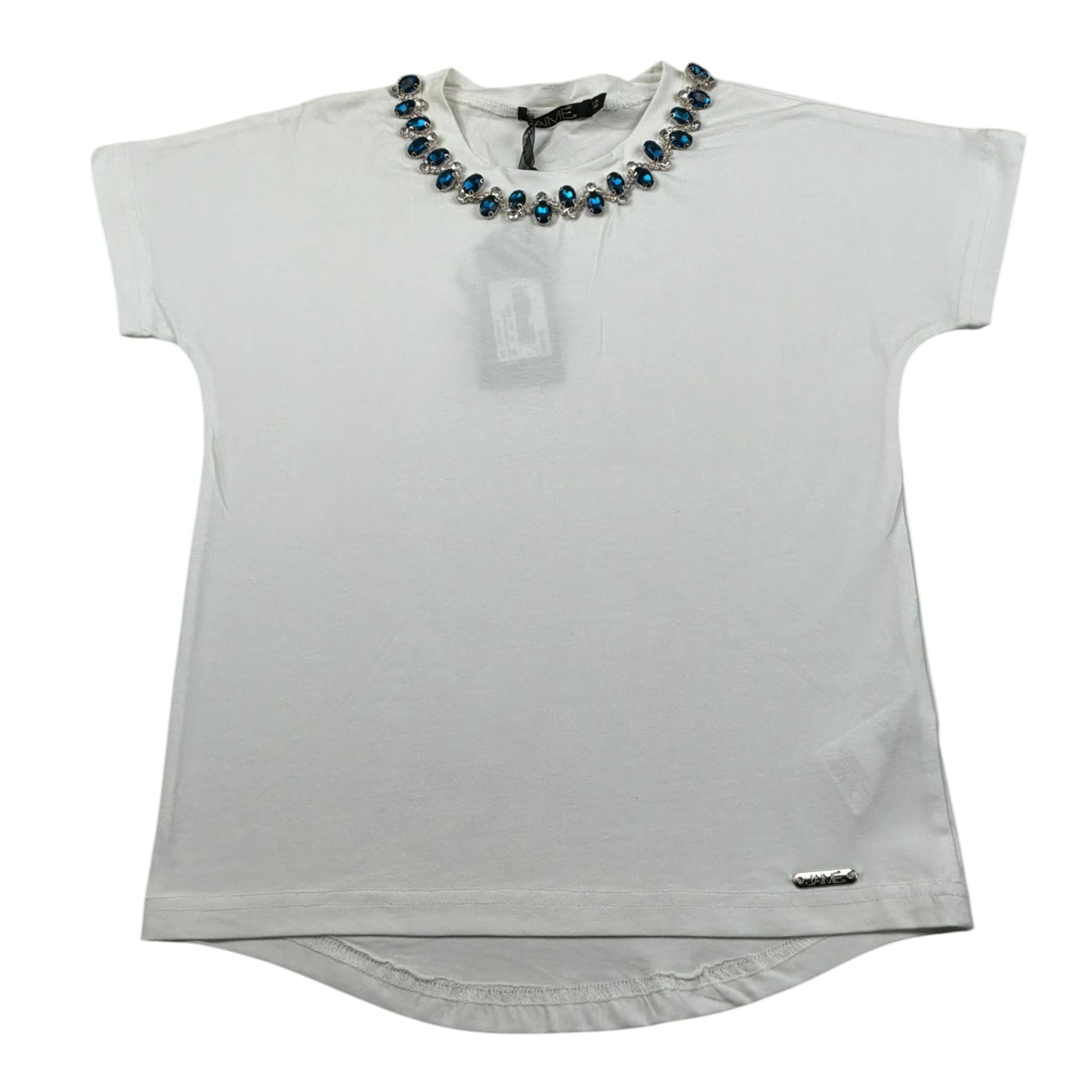 J'Aime' T-Shirt Girocollo tinta unita con Applicazioni Panna per Bambina 5036G PANNA J'AIME' 