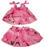 Miss Blumarine Completo Top-Gonna Tinta Unita Con Fantasia Fuxia Per Neonata