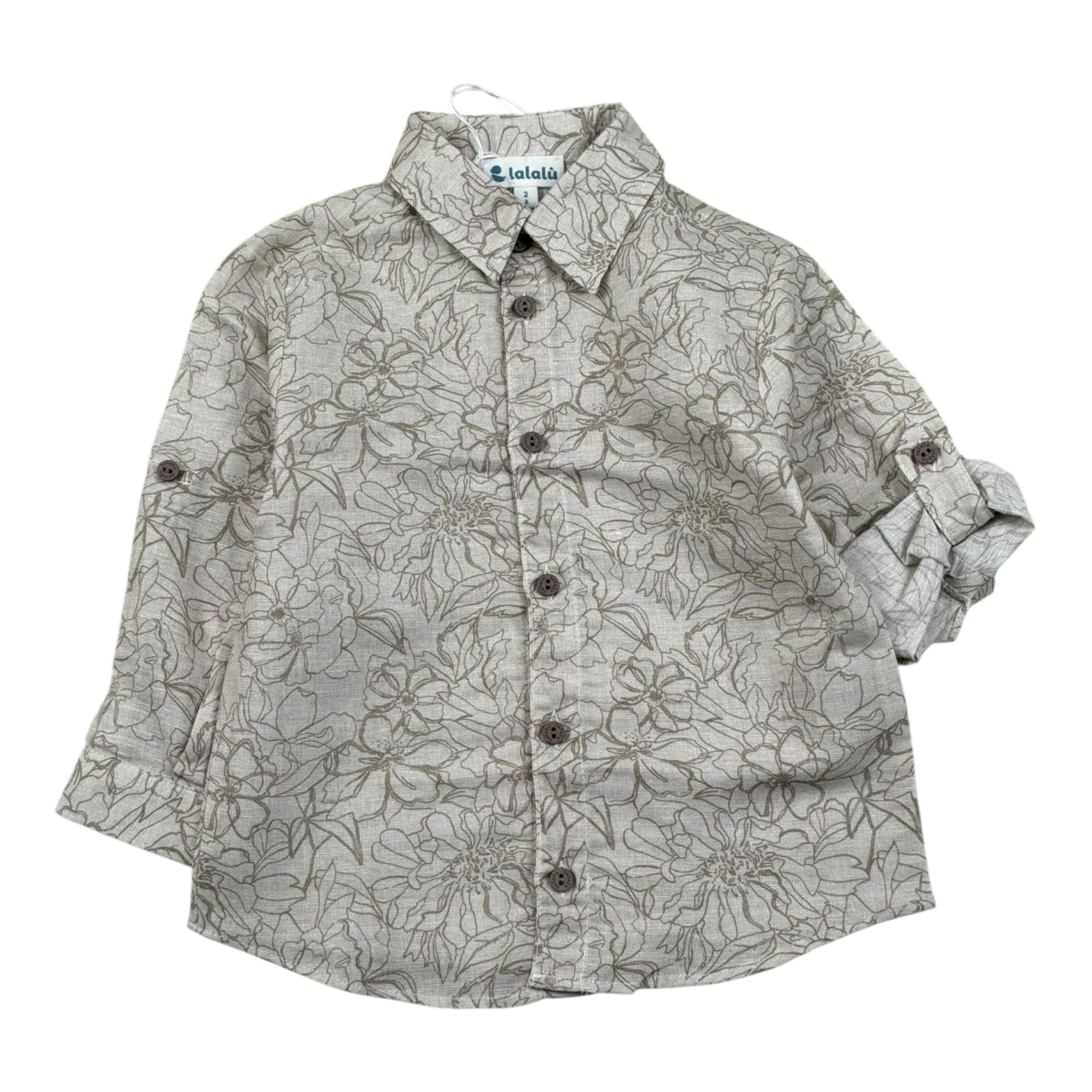 Lalalu' Camicia Manica Lunga tinta unita con Stampa Beige per Neonato CML130PBX BEIGE LALALU' 