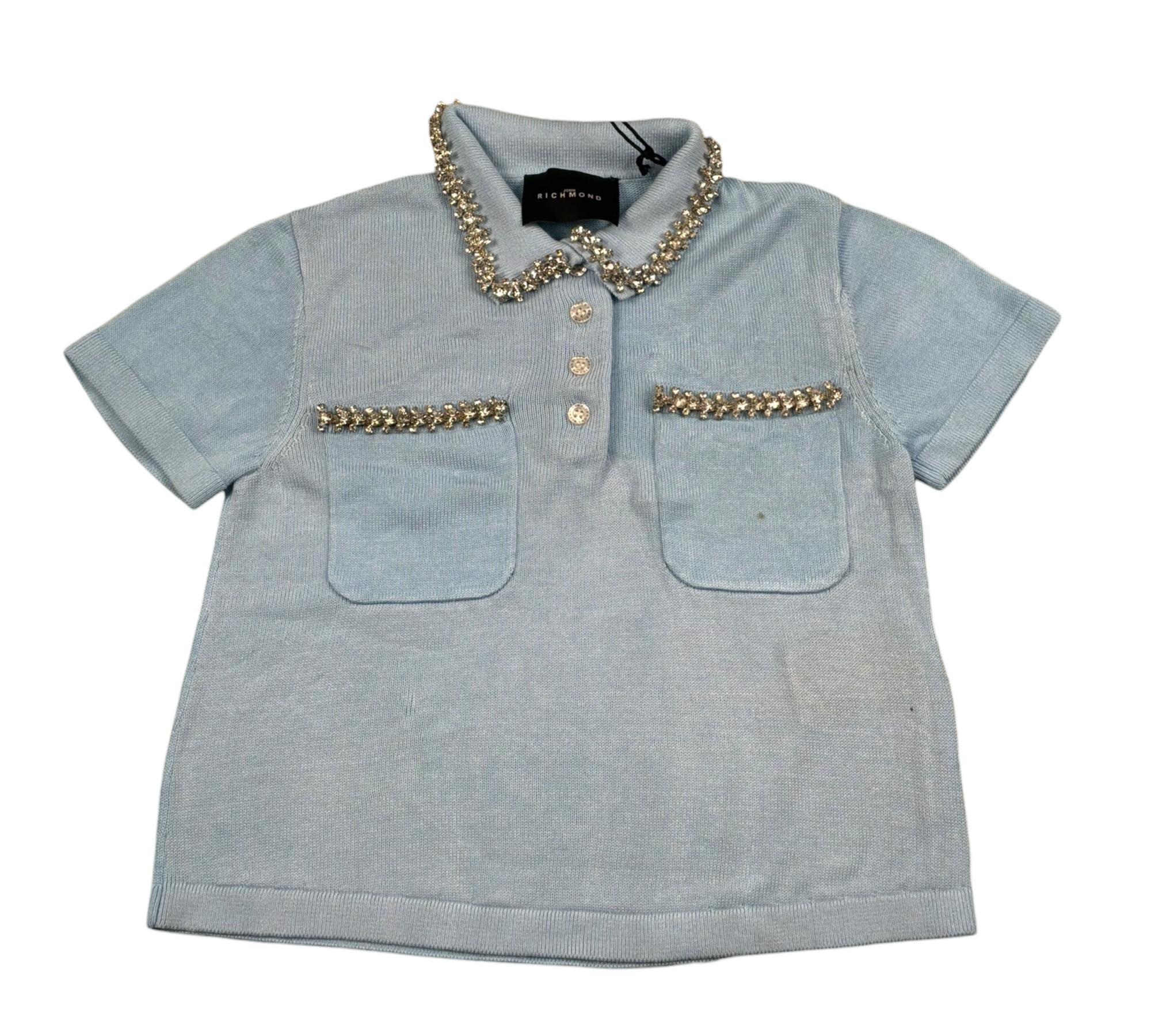 John Richmond Polo Maglia Tinta Unita con Applicazioni per Bambina RGP26189PO AZZURRO JOHN RICHMOND 