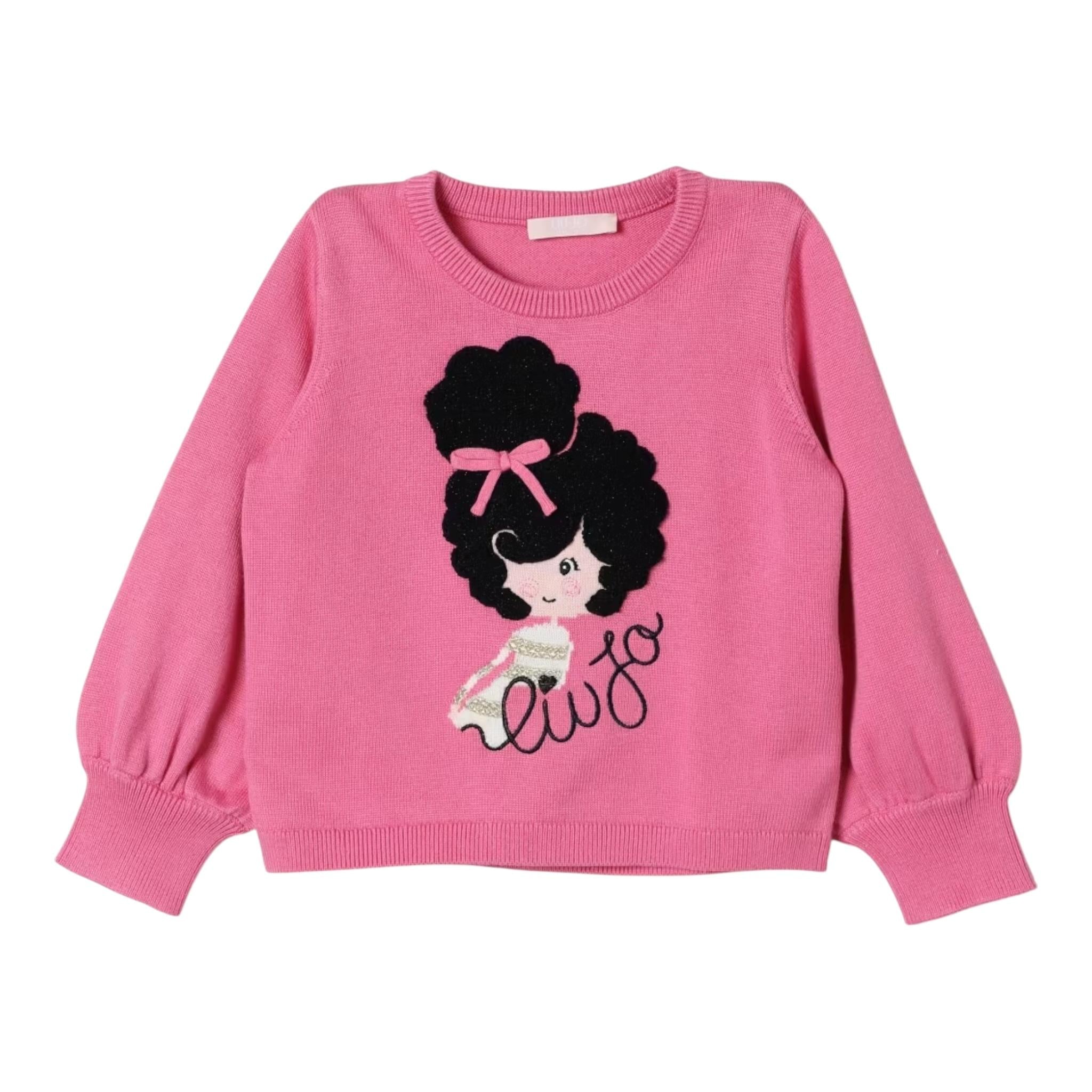 LIU JO maglia girocollo tinta unita con stampa in contrasto Rosa per Bambina KF4037X ROSA LIU JO 