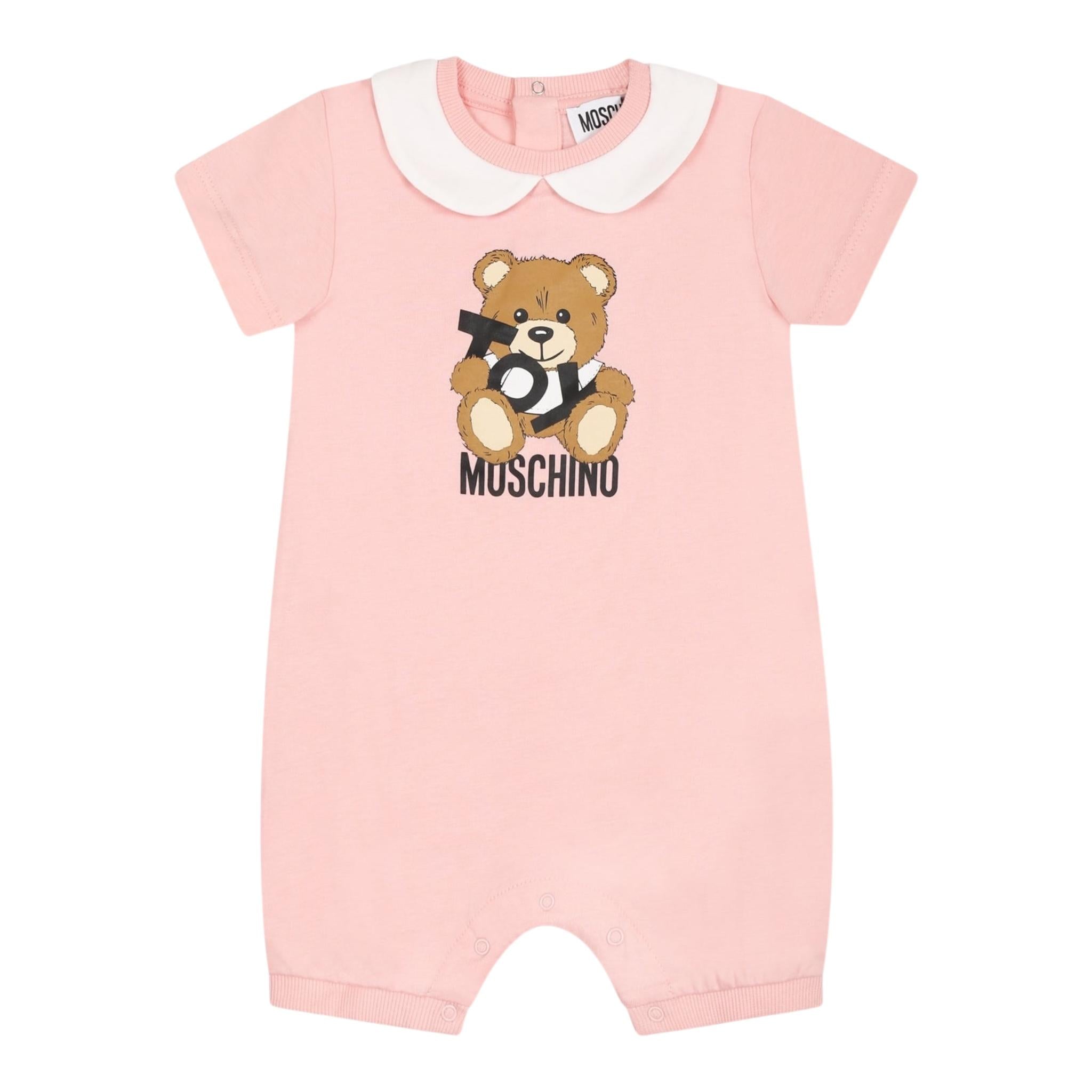 Moschino Pagliaccetto Tinta Unita con Stampa per Neonata MUT049 ROSA MOSCHINO 