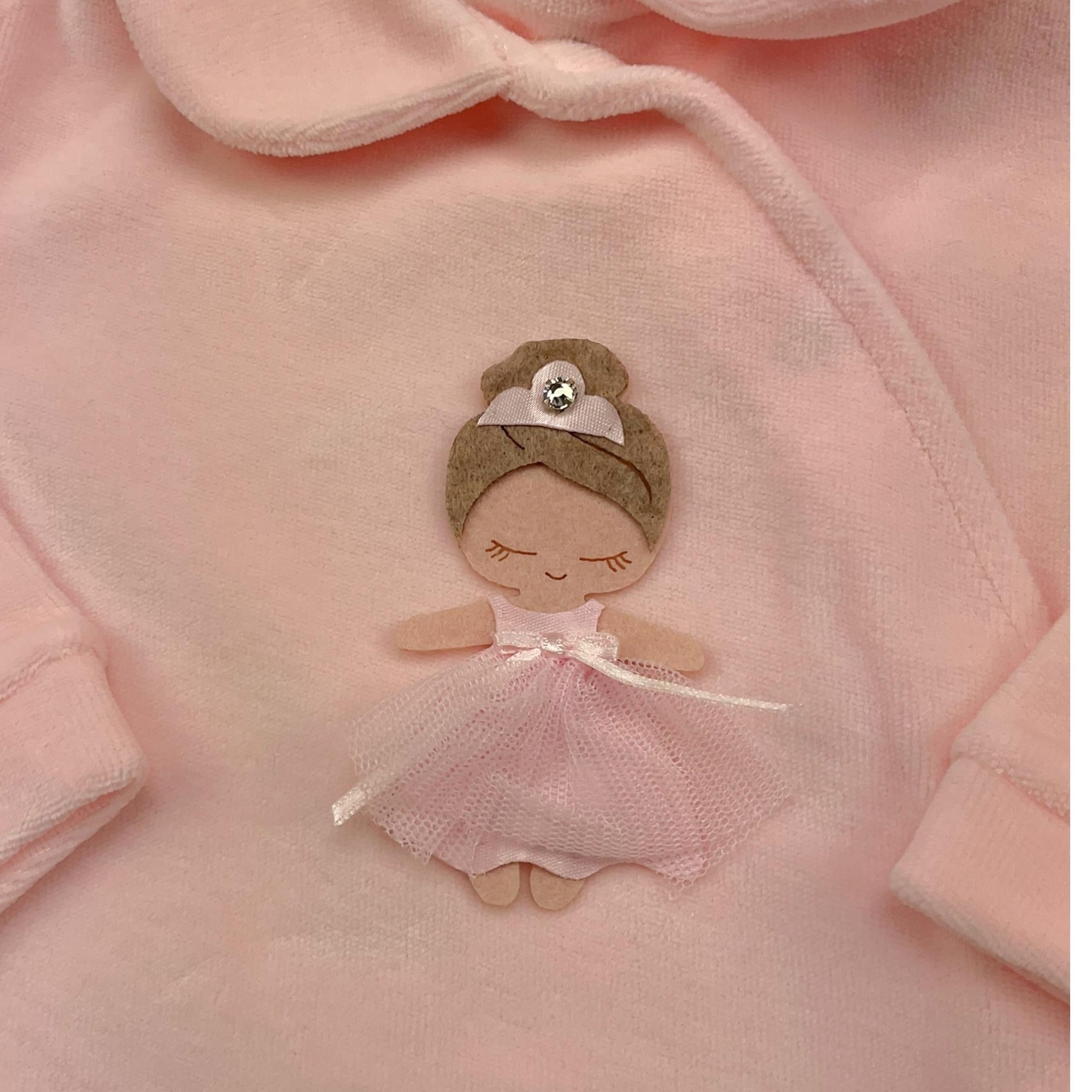 STORY LORIS tutina tinta unita in ciniglia con applicazioni Rosa per Neonata 57203 ROSA STORY LORIS 