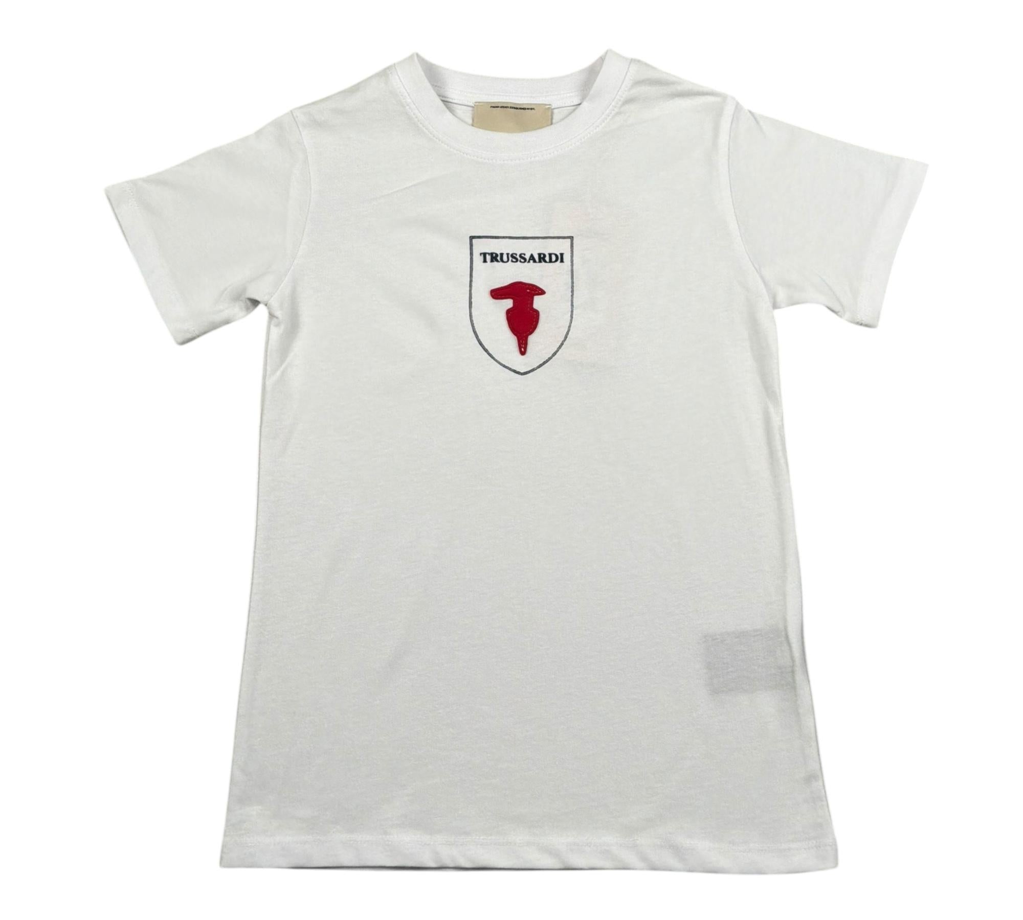 Trussardi T-Shirt Girocollo Tinta Unita con Logo per Bambino TBP26030TS BIANCO TRUSSARDI 
