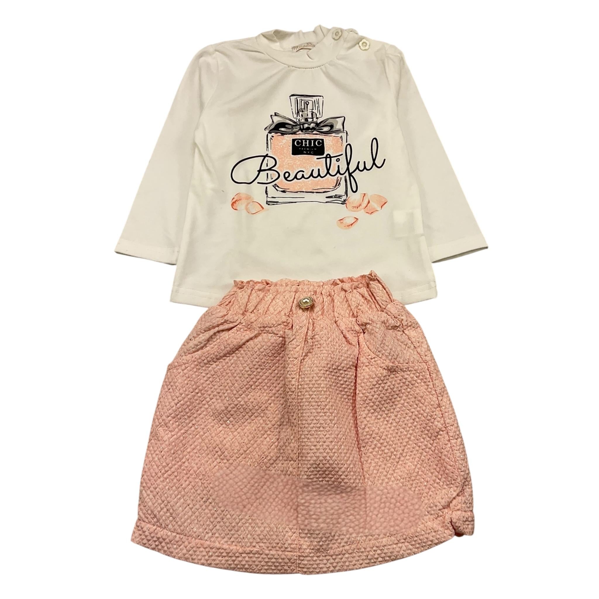 MONO STAR completo 2 pezzi shirt-gonna Bianco/rosa per Neonata M400 BIANCO/ROSA MONO STAR 