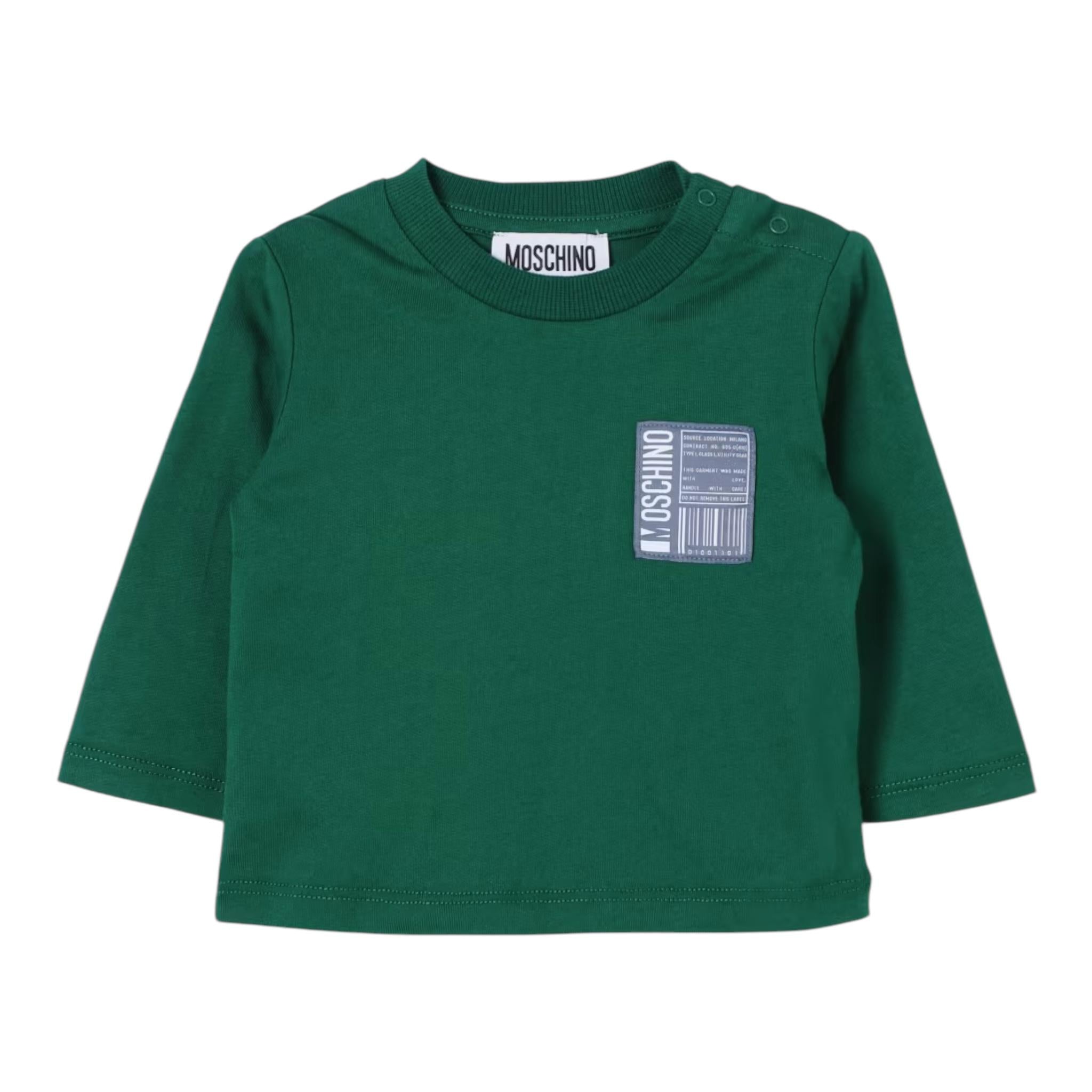 MOSCHINO shirt girocollo tinta unita con stampa in contrasto Verde per Neonato MUO00S VERDE MOSCHINO 