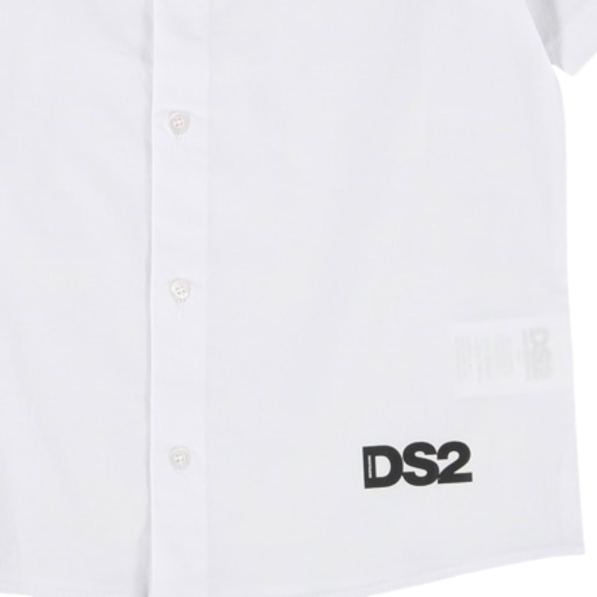 Dropseason2 Camicia Mezza Manica Tinta Unita con Logo per Bambino K048 BIANCO DROPSEASON2 