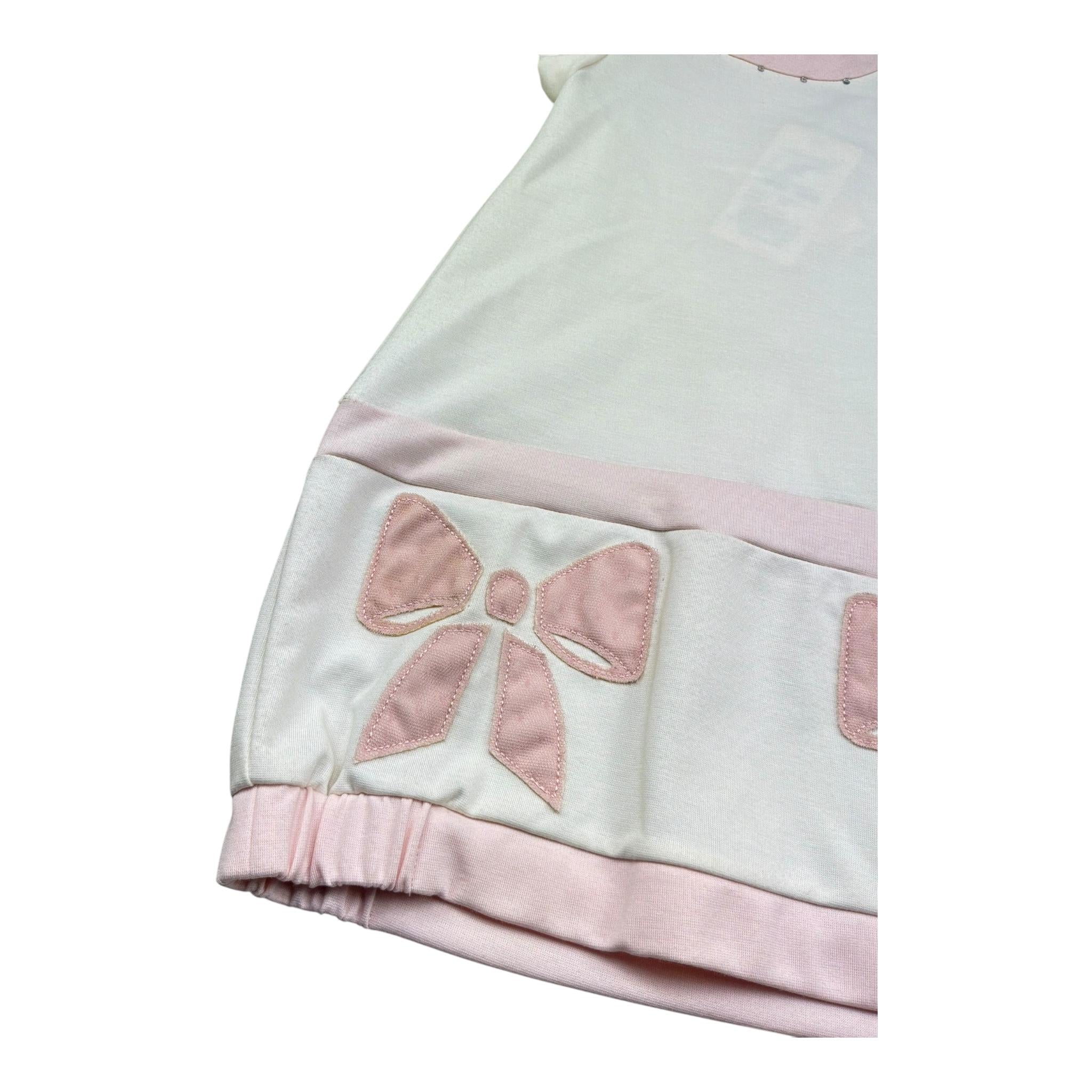 Monnalisa Abito Mezza Manica Tinta Unita con Fiocchi per Bambina 711901R8 PANNA MONNALISA 