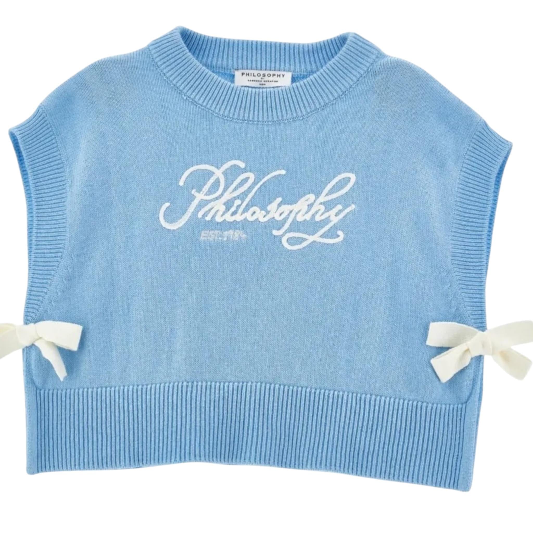 Philosophy Maglia Girocollo Tinta Unita con Logo per Bambina I9E308 AZZURRO PHILOSOPHY 