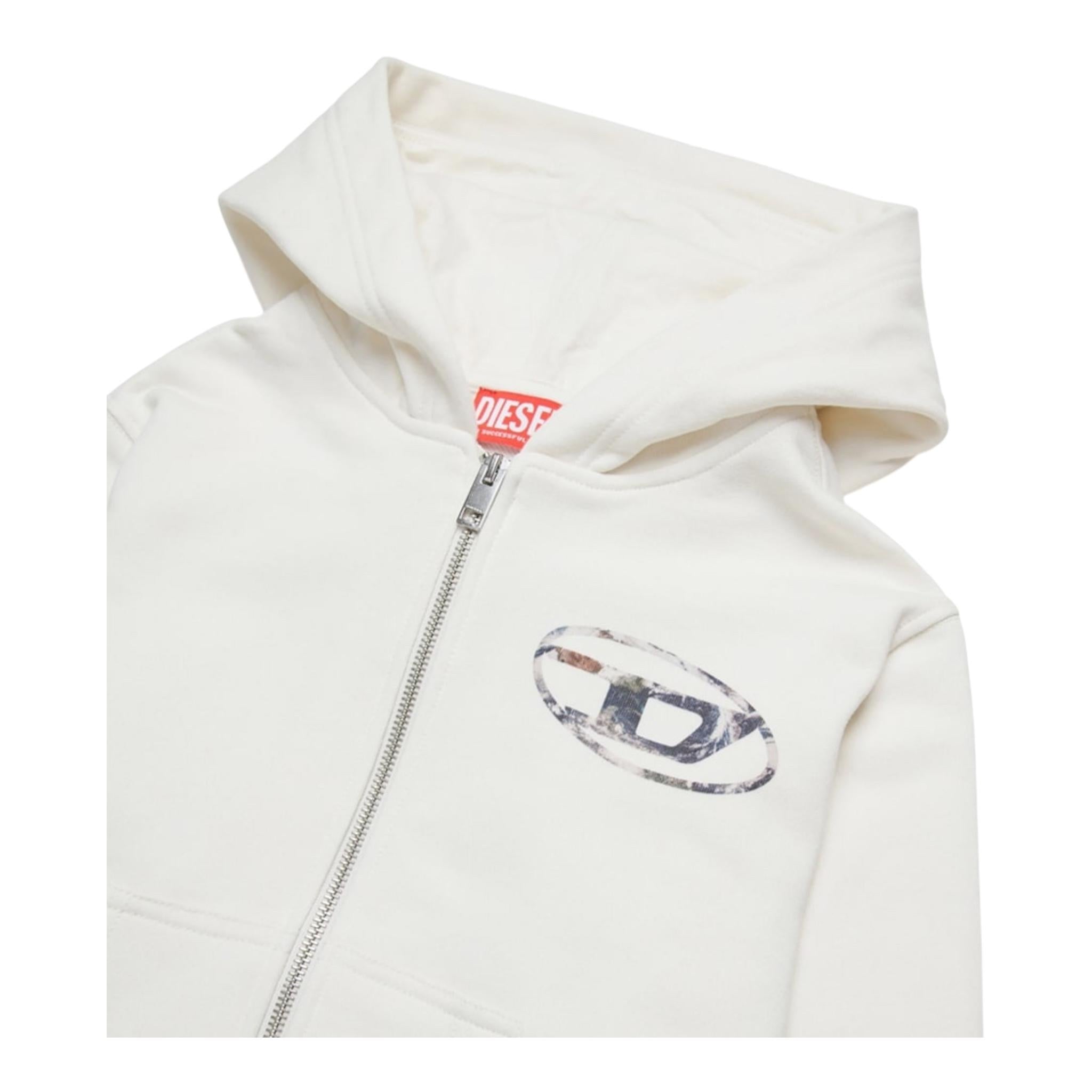 DIESEL felpa tinta unita con zip e cappuccio Bianco per Bambino J02001 BIANCO DIESEL 