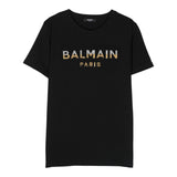 Balmain T-Shirt Girocollo Tinta Unita Con Stampe Logo Nero Per Bambino